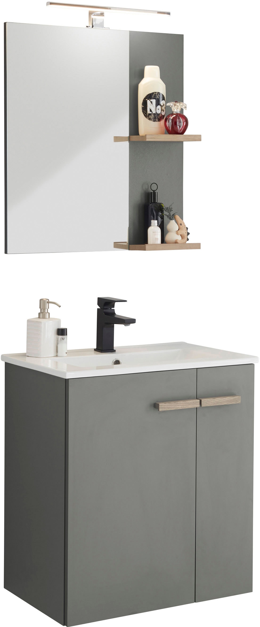 Places of Style Badmöbel-Set »SOLiD«, mit Waschtisch Spiegel, (2 kaufen Aufbauleuchte cm, Einbauwaschbecken, auf St.), 60 Breite Raten