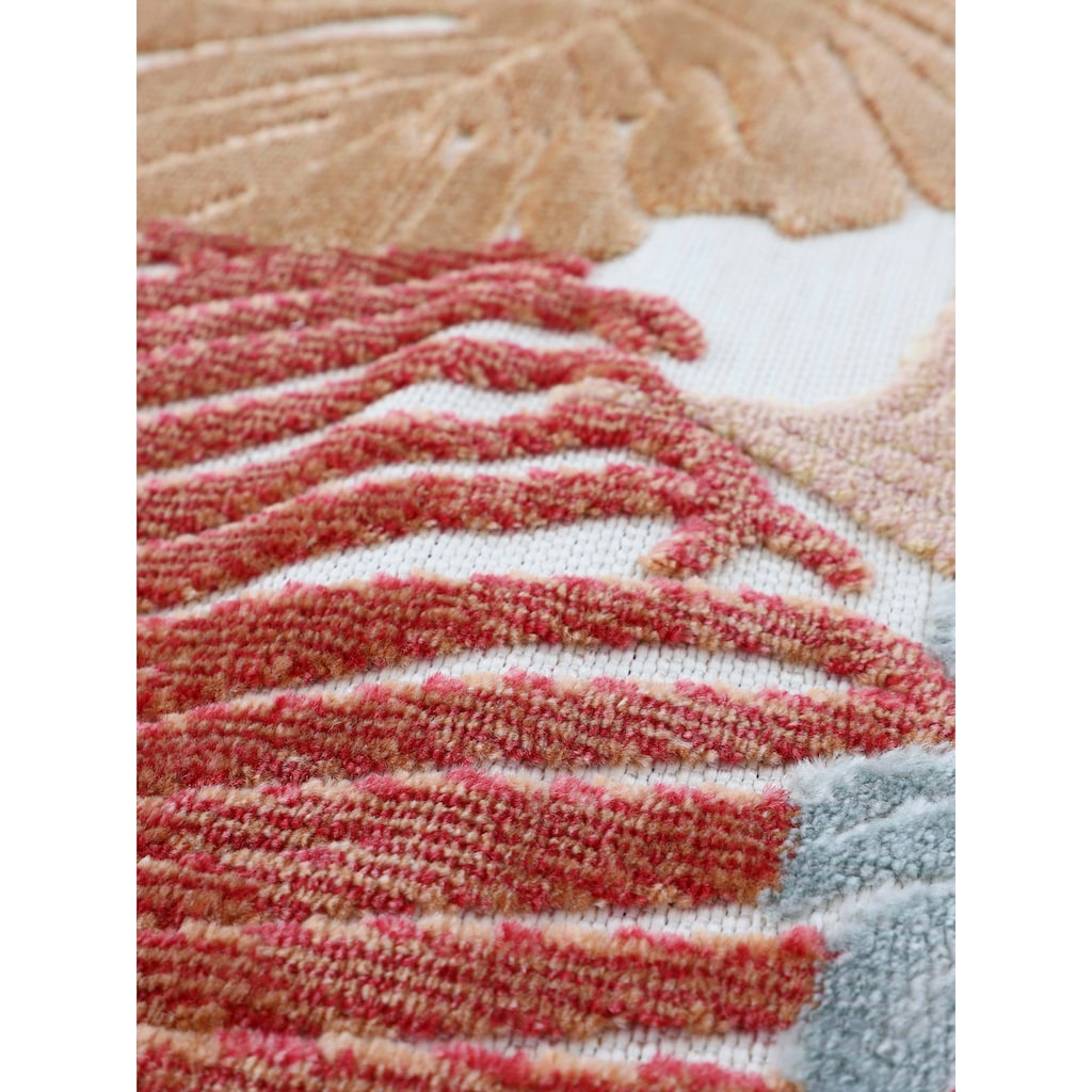 carpetfine Teppich »Deja 104«, rechteckig, robustes Flachgewebe, Motiv- Floral Palmenblätter, Hoch-Tief Effekt