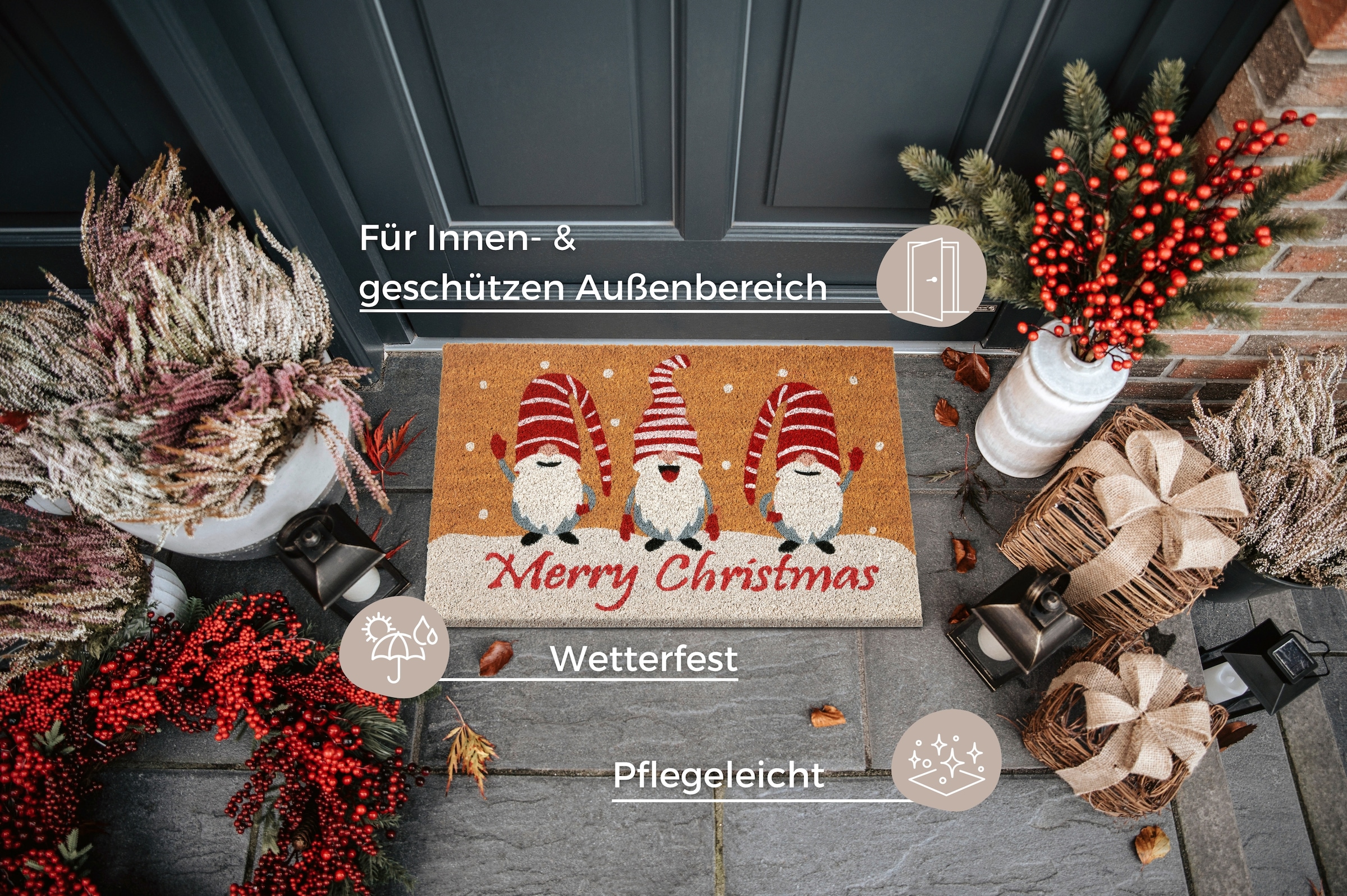 HANSE Home Fußmatte »Kokos Gnomes Merry Christmas«, rechteckig, 15 mm Höhe, Schmutzfangmatte, Rutschfest, Outdoor, Weihnachten, Kokosmatte, Zwerg