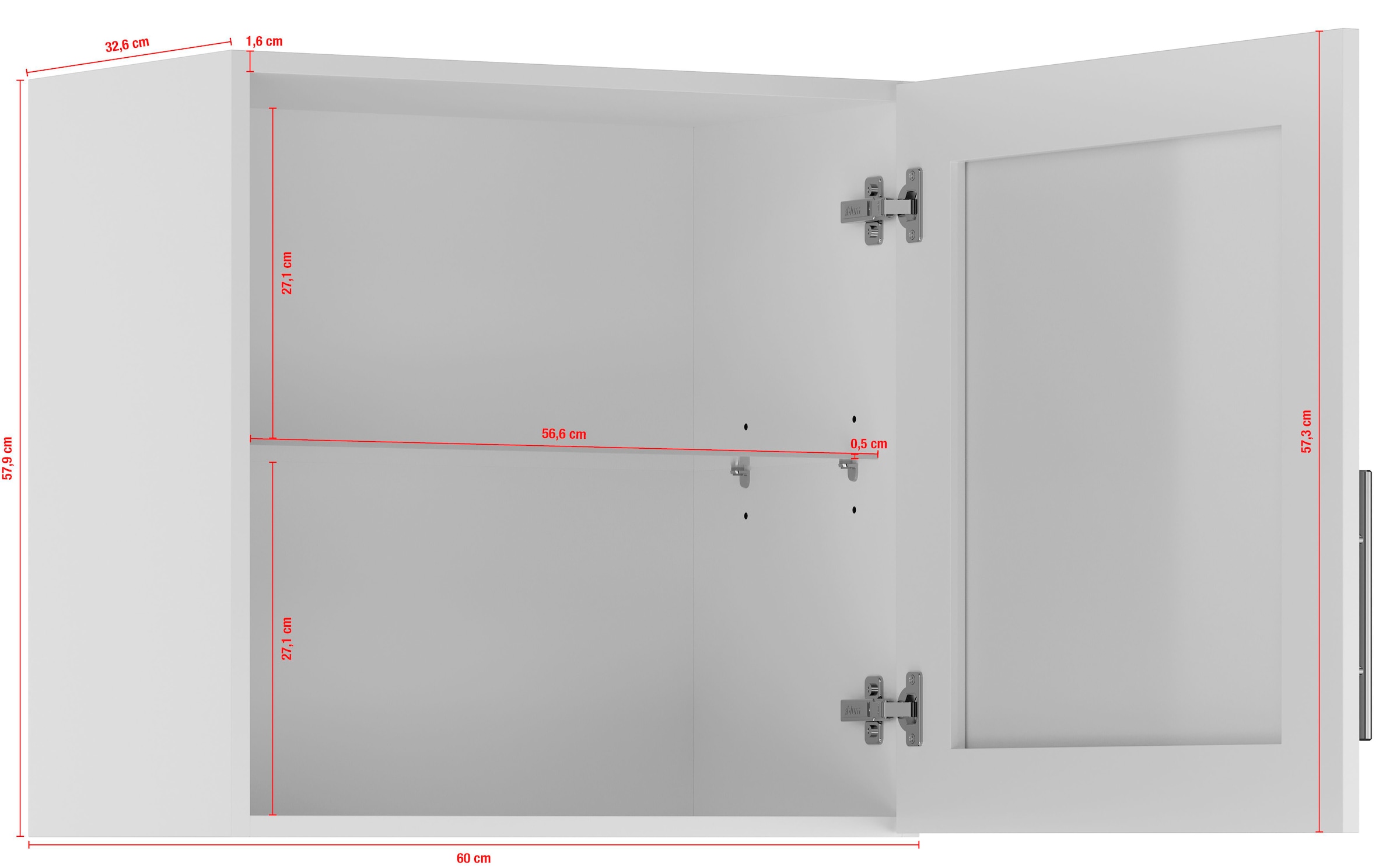 IMPULS KÜCHEN Glashängeschrank »"Turin", Breite/Höhe: 50 oder 60/57,9 cm«, vormontiert, mit Glasdrehtür, mit verstellbarem Glasfachboden