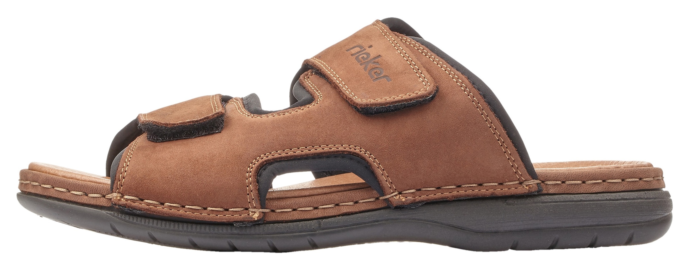 Rieker Pantolette  Hausschuh, Sommerschuh, Urlaubschuh mit dezentem Logoschriftzug