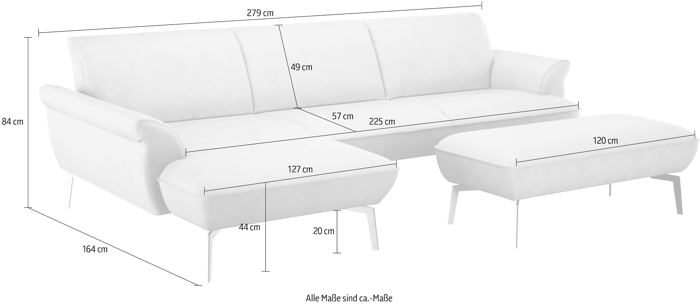 himolla Ecksofa »himolla 9900«, (mit Hocker), Recamiere rechts o. links, Füße Aluminium, mit Hocker