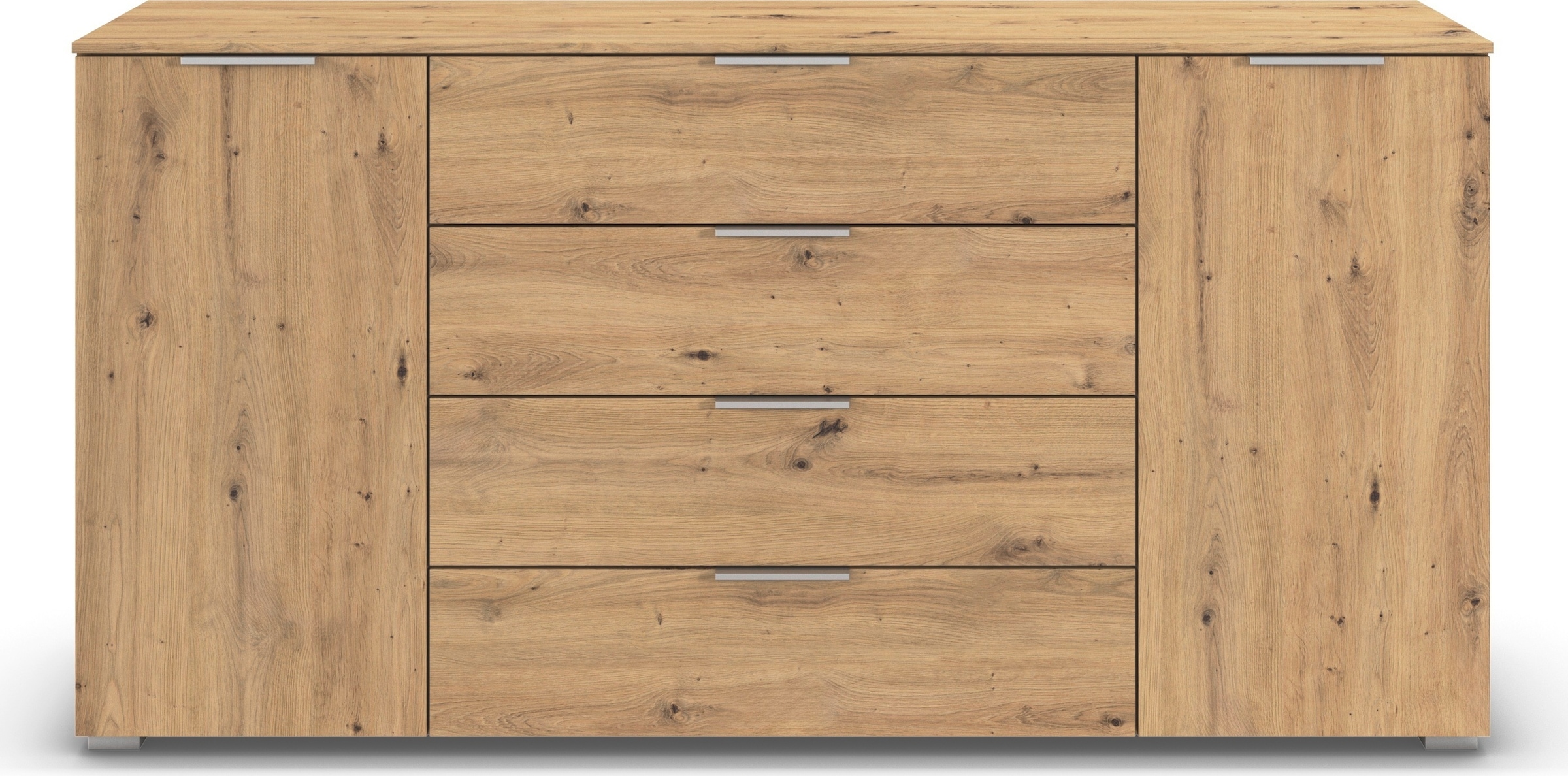 OTTO home Kombikommode »Kommode Sideboard Schubladenkommode Schlafzimmerkommode ASTANA« Breite 160 cm / Höhe 81 cm, mit 4 Einlegeböden,  2-türig, 4 geräumige Schubladen, Kantengriff Alufarben MADE IN GERMANY