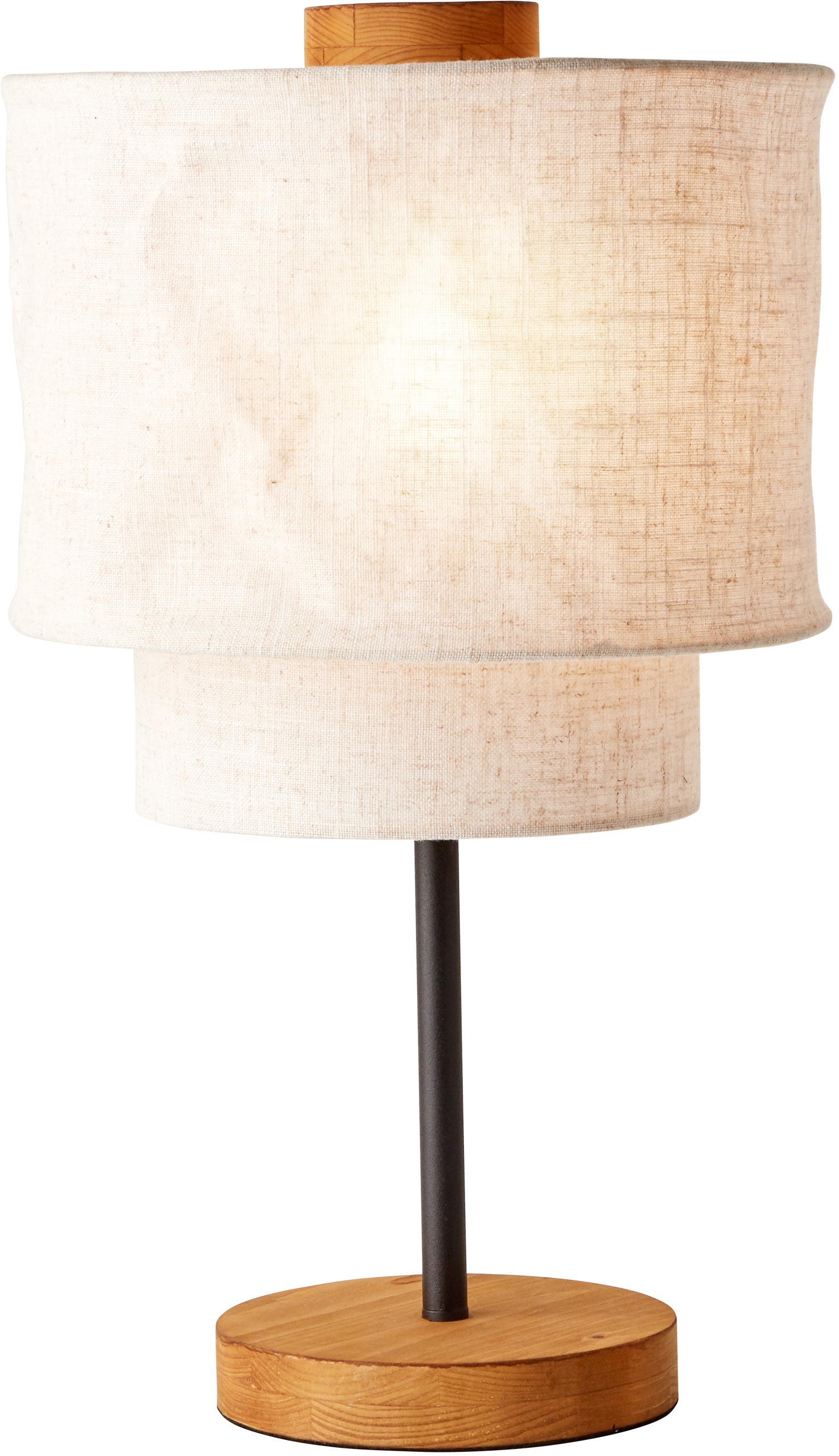 OTTO products Tischleuchte »Lucee«, 1 flammig, Leuchtmittel E27 | ohne Leuchtmittel, Tischlampe Schirm aus Leinen, Holzelemente, E27 Fassung, beige/natur