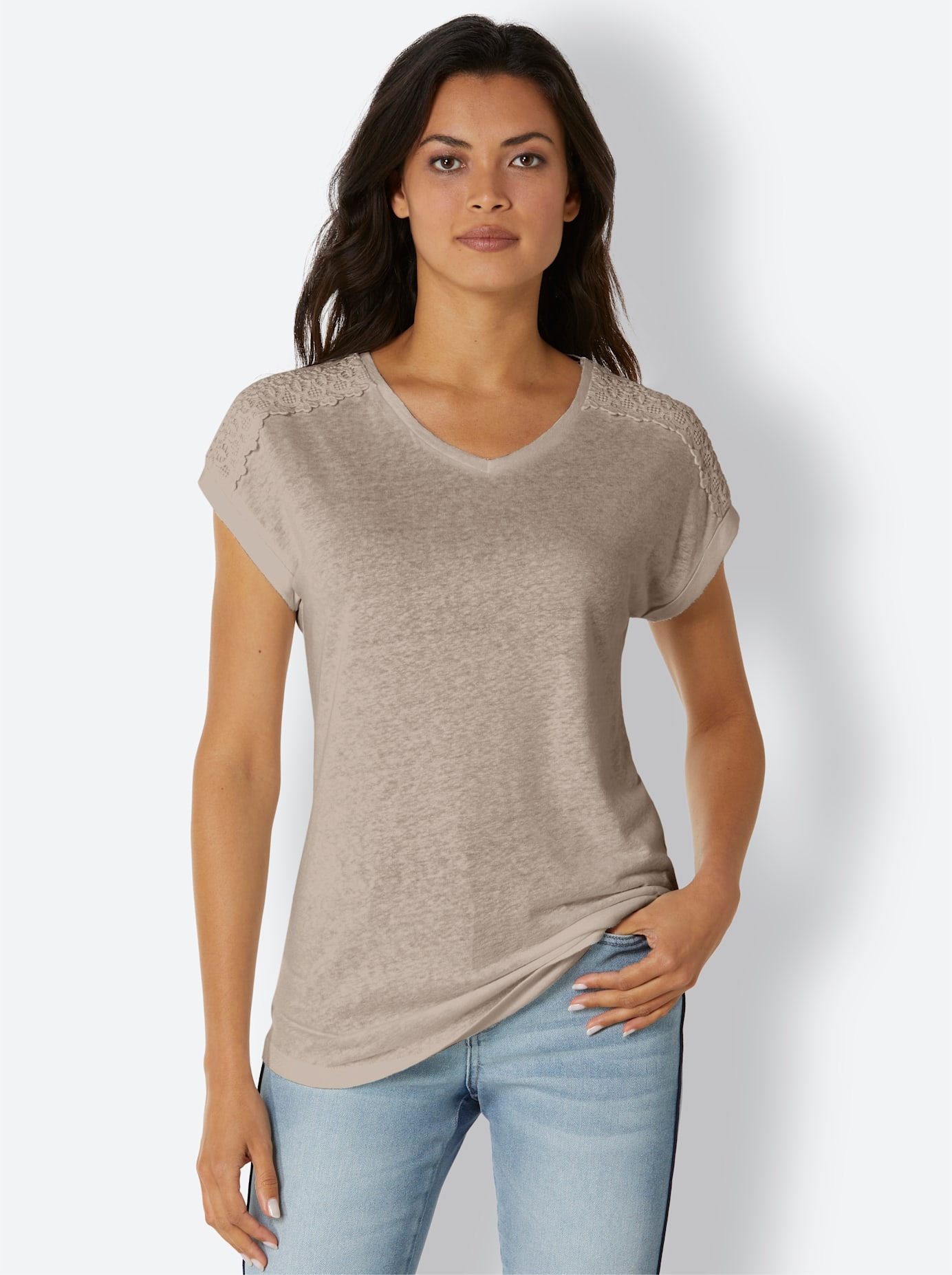 CREATION L PREMIUM V-Shirt »Leinen-Viskose-Shirt«, (1 tlg.)