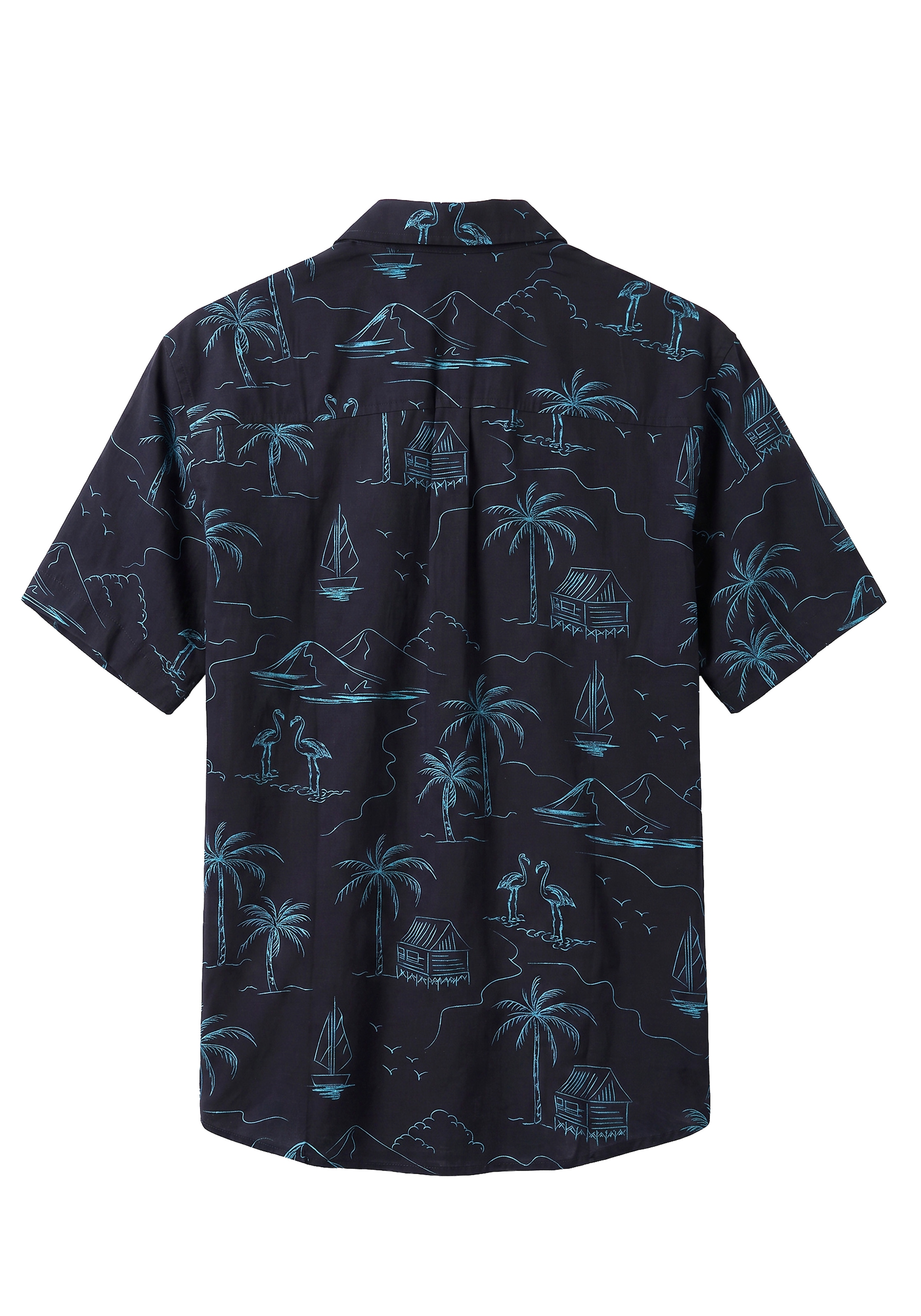 John Devin Hawaiihemd », sommerliches Kurzarmhemd mit kontrastfarbigem Palmen Druck«