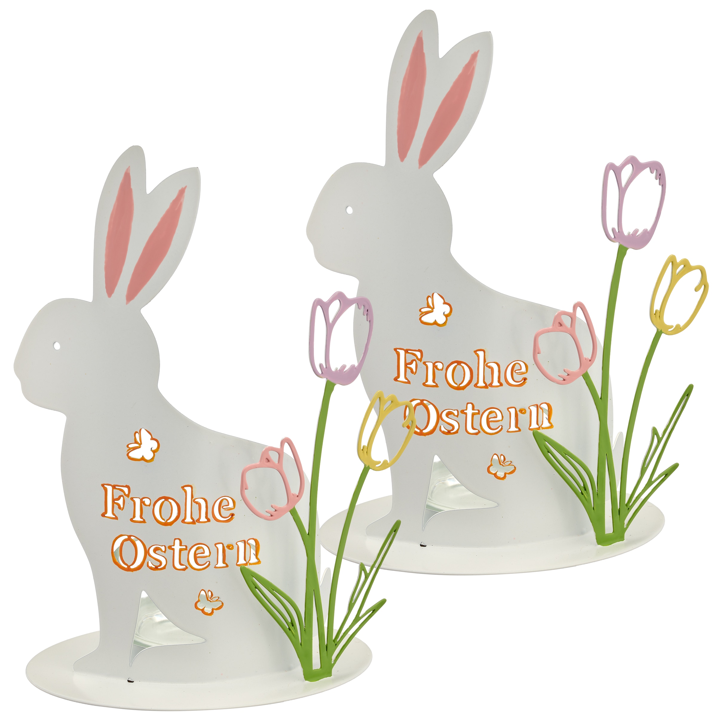 Creativ home Teelichthalter "Teelichthalter mit Hase und Tulpen" mit Schriftzug