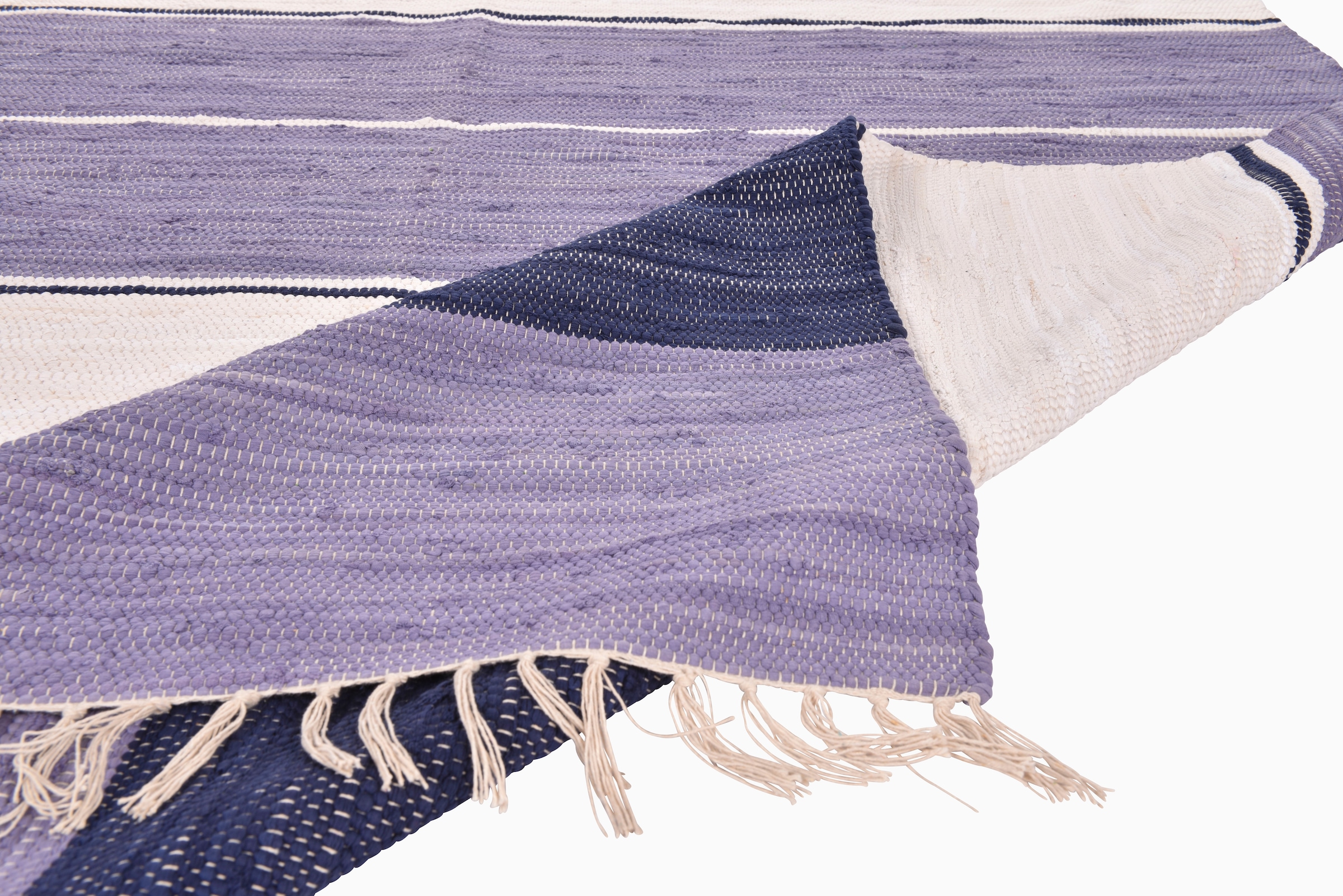 THEKO Läufer »Stripe Cotton«, rechteckig, 5 mm Höhe, Handweb Flachgewebe, reine Baumwolle, handgewebt, mit Fransen