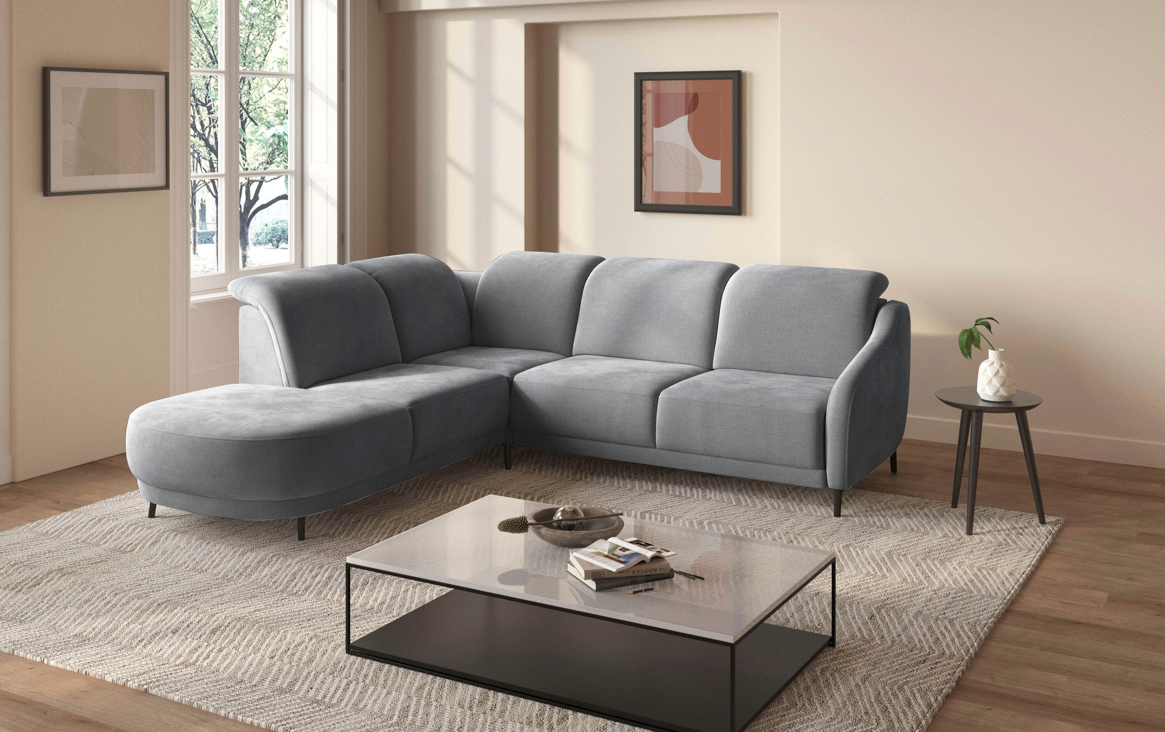 sit&more Ecksofa »Blues L-Form«, wahlweise mit Klapptisch und USB