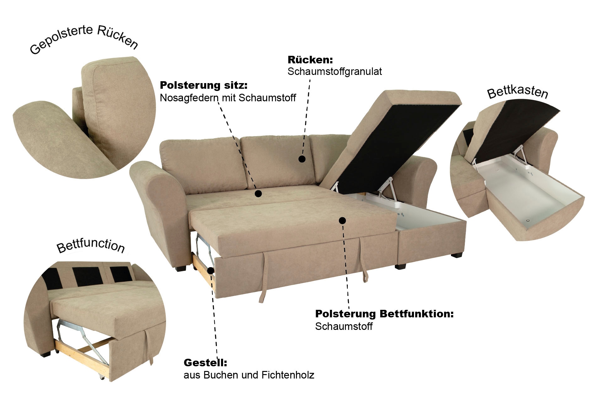 Trends by HG Ecksofa »LASSE, L-Form«, (2 St.), inkl. Schlaffunktion & Bettkasten