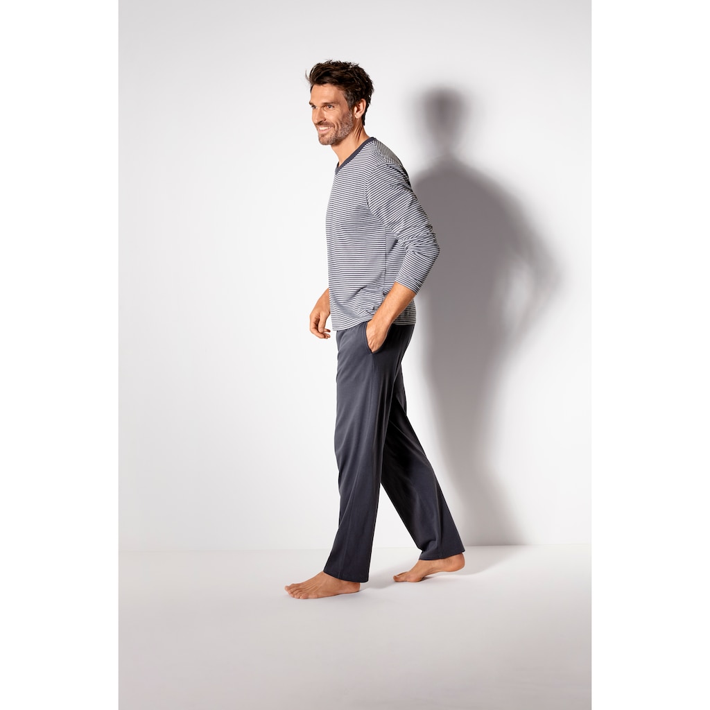 le jogger® Pyjama, (Packung, 4 tlg., 2 Stück), mit garngefärbten Streifen