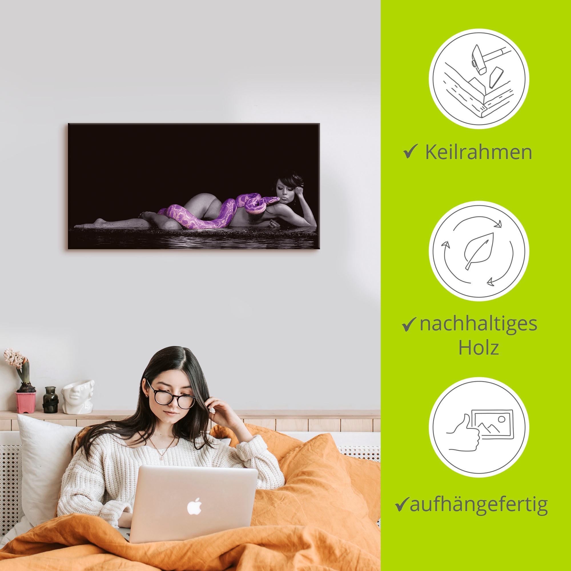 Artland Wandbild »Frau in Wasser liegend mit Python« Frau 1 Stk. tlg. als Leinwandbild in verschied. Größen