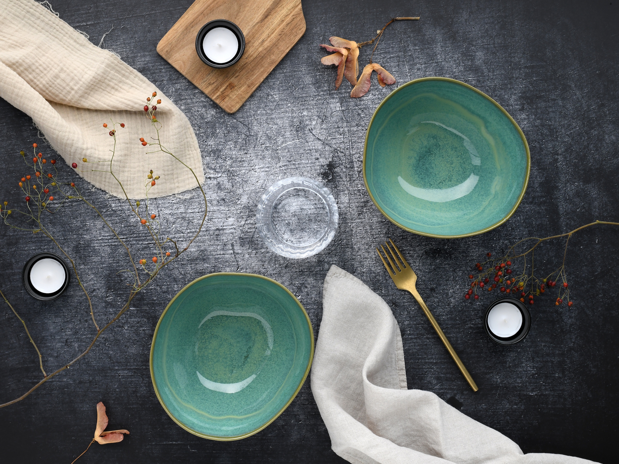 CreaTable Schale »Basalt Bio, Poke Bowl 18 cm 2-tlg« 2 Stk. aus Steinzeug Organische Form, Jedes Teil ein Unikat