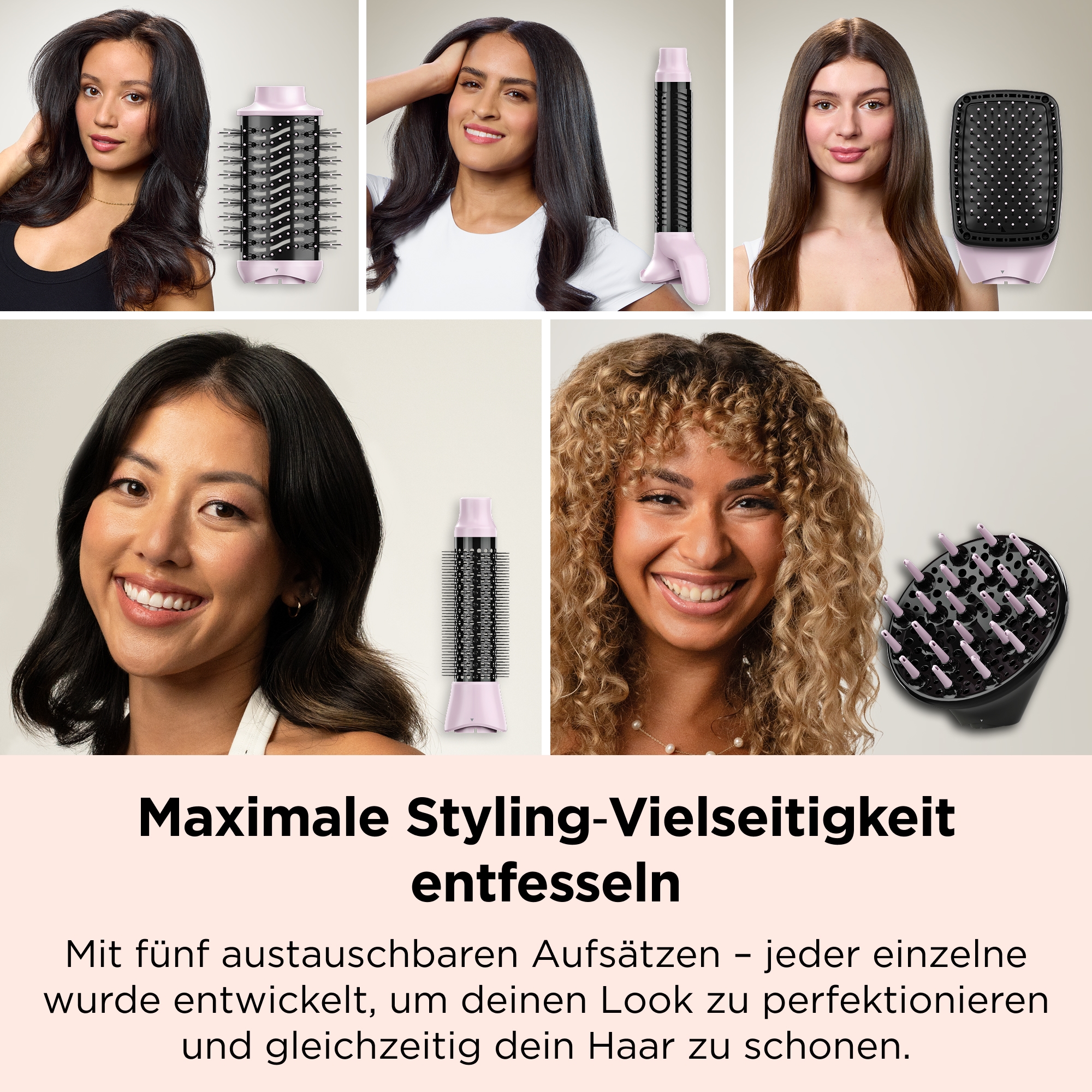 Revlon »One‑Step™ 5‑in‑1 Multi Air Styler Pink Titanium Edition, RVDR5376E« 5 Aufsätze Unbegrenzte Möglichkeiten dank 5 hochwertiger Stylingköpfe, mit Tasche