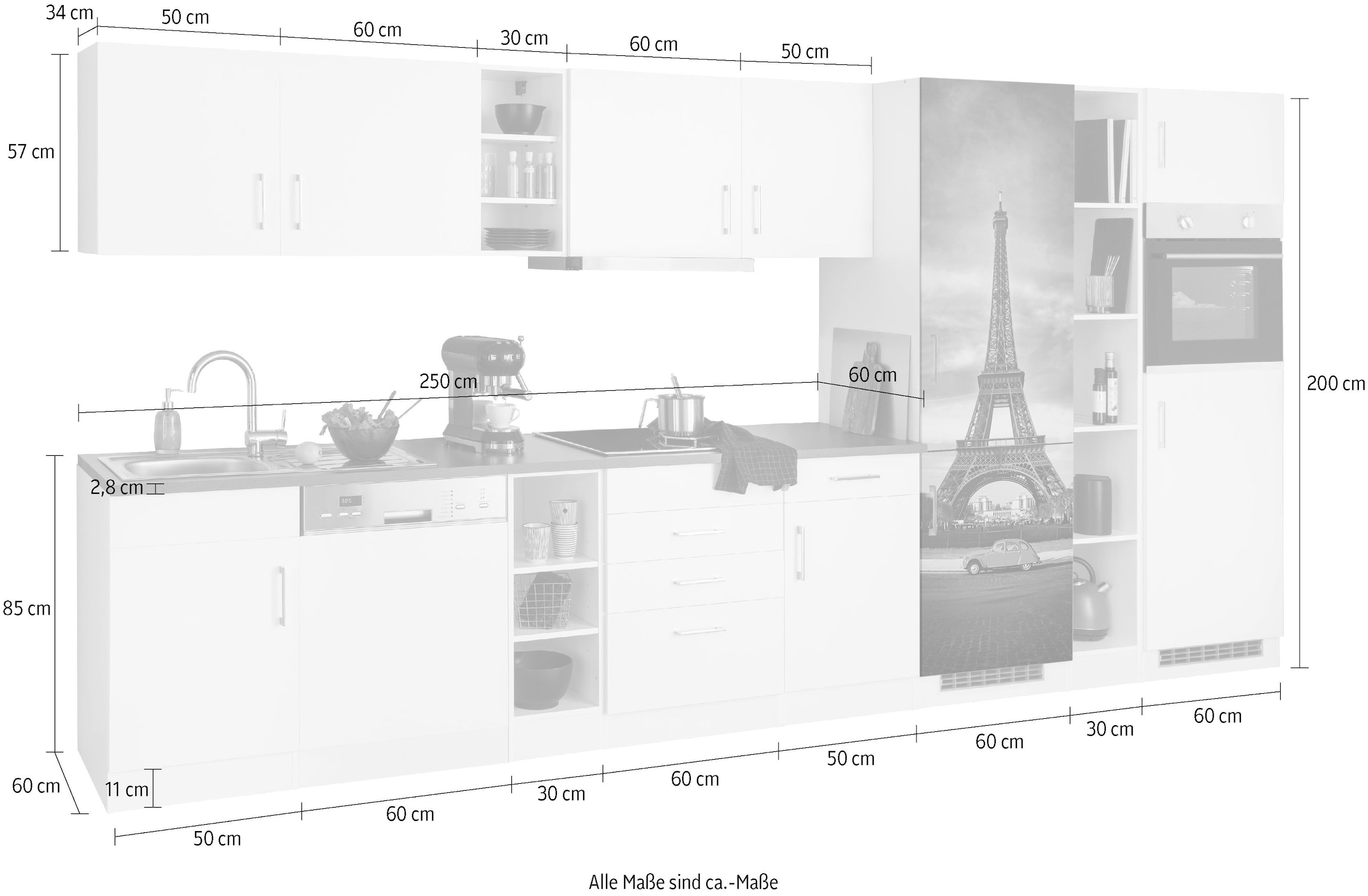 kaufen Küchenzeile mit großer E-Geräten, 400 Breite mit Raten cm, auf »Paris«, HELD Kühl-Gefrierkombination MÖBEL
