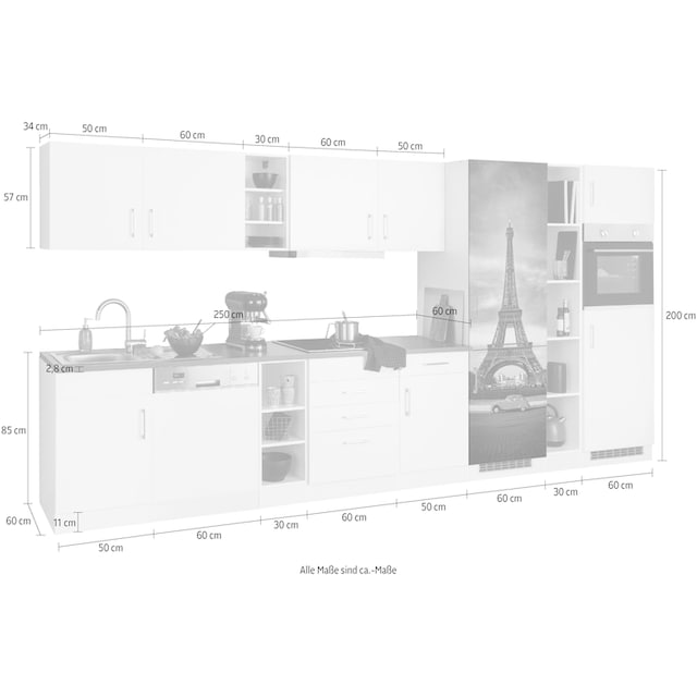 HELD MÖBEL Küchenzeile »Paris«, mit E-Geräten, Breite 400 cm, mit großer  Kühl-Gefrierkombination auf Raten kaufen