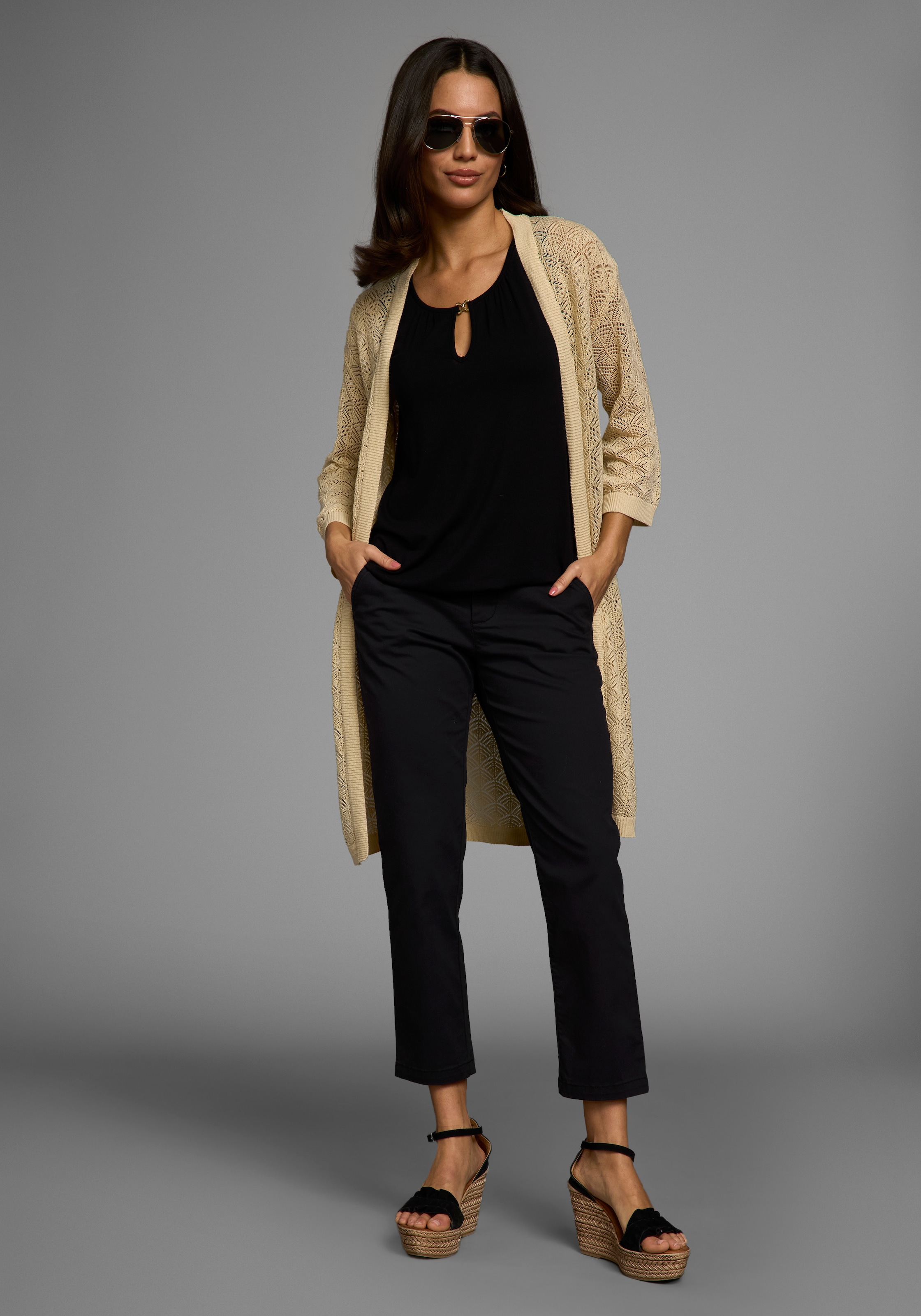 Laura Scott Longstrickjacke, mit sommerlichem Ajourmuster - NEUE KOLLEKTION