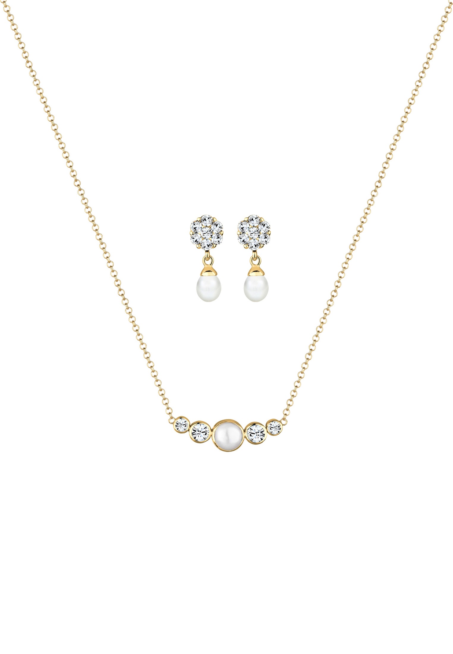 Elli Premium Ohrring und Ketten Set »Schmuckset mit Perle und Kristalle 925 Silber« ()