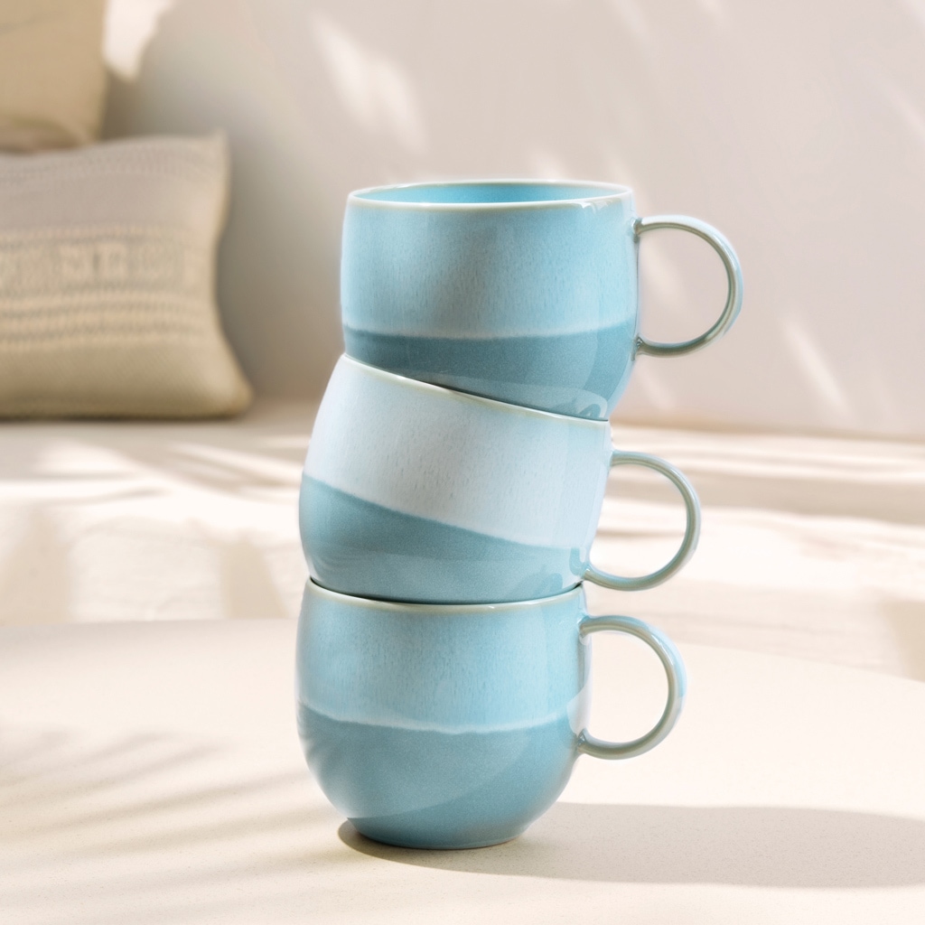 like. by Villeroy & Boch Becher »Henkelbecher Perlemor Aqua 290 ml 6er Set blau« Spülmaschinengeeignet, Mikrowellengeeignet