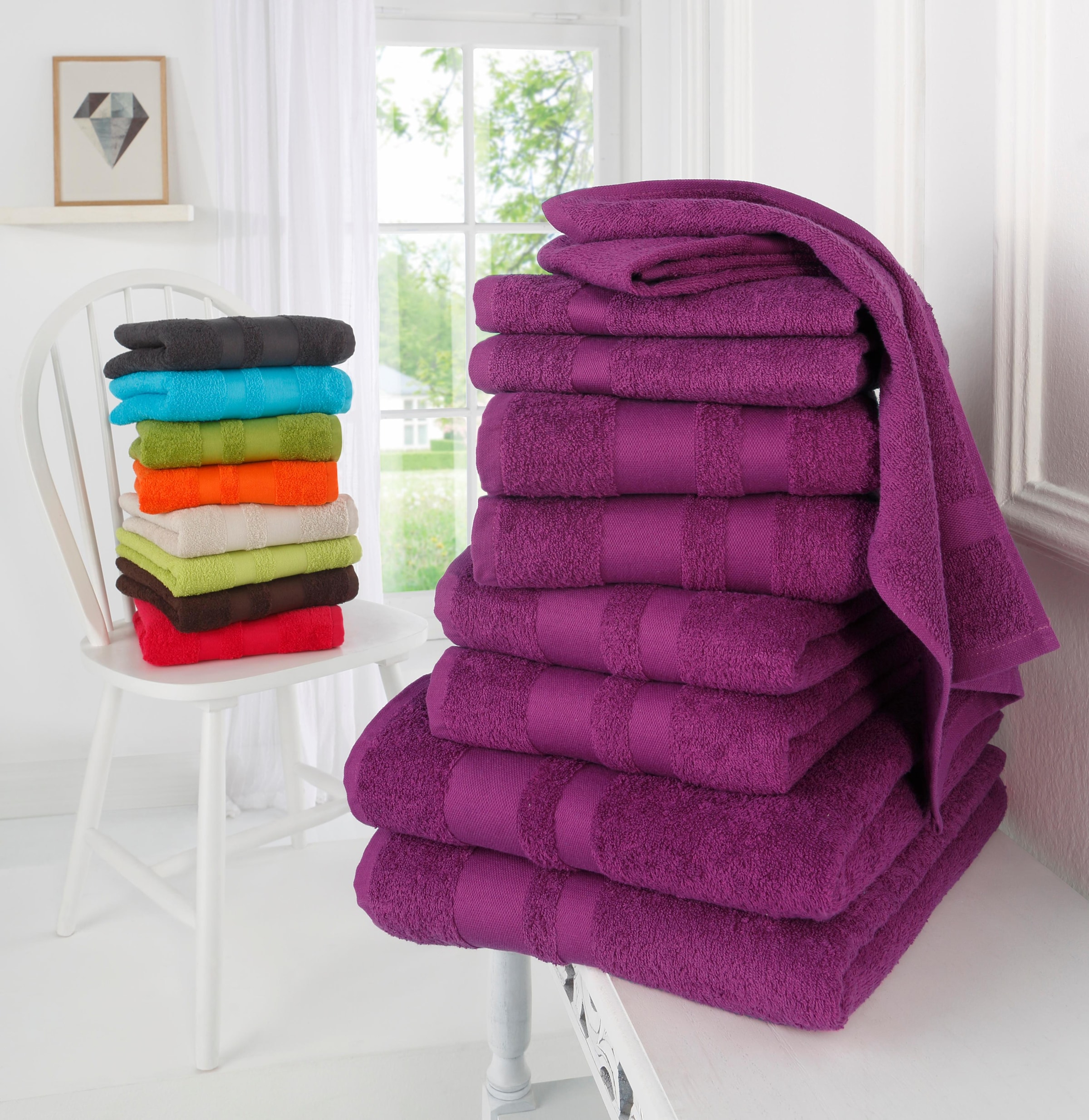 mit home my aus 10 Set Handtuch »Vanessa«, 100% einfarbiges Handtuch-Set Walkfrottee, Handtücher Set, tlg., Bordüre, Baumwolle