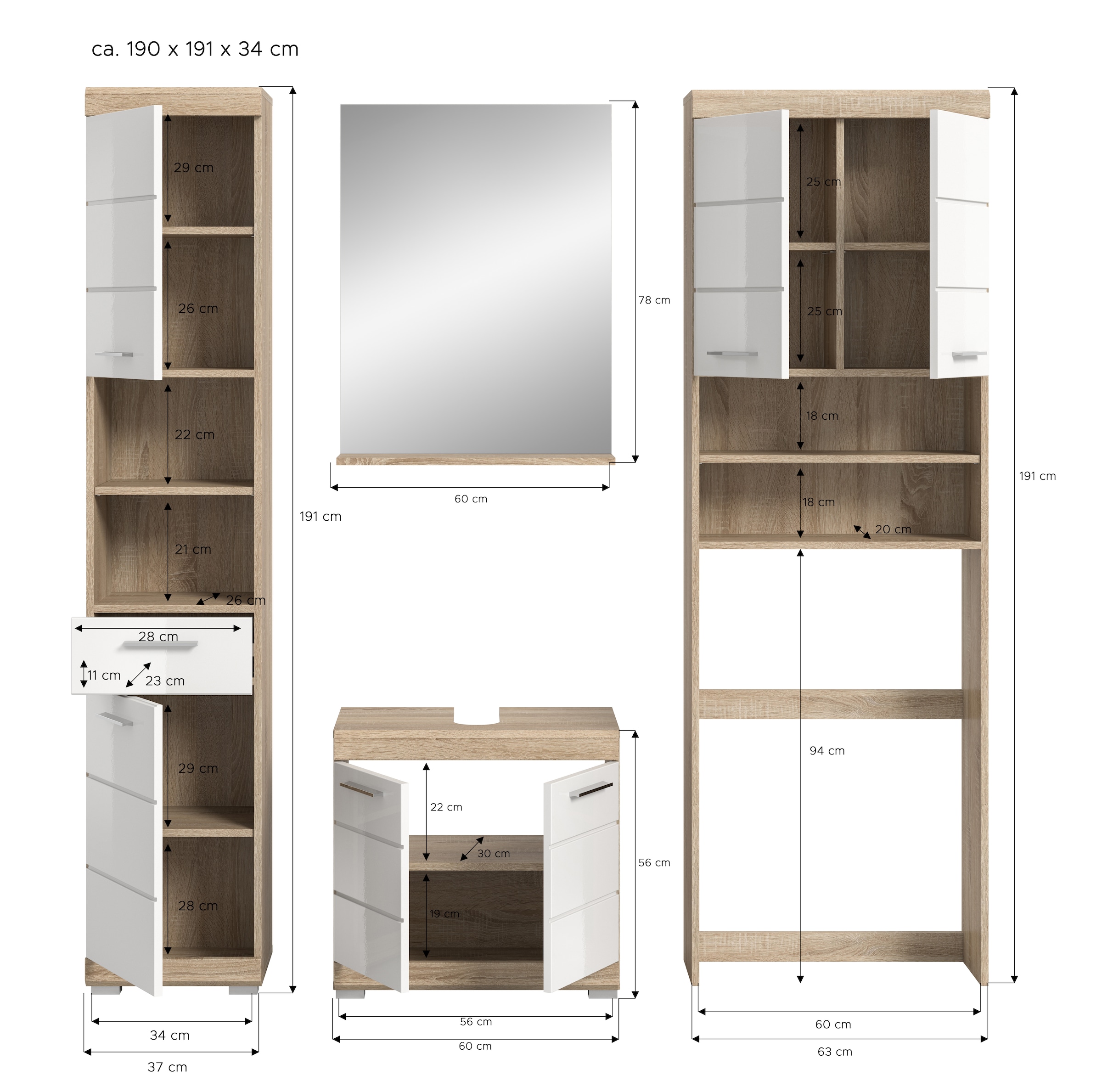 welltime Badmöbel-Set »Siena, 4 teilig, bestehend aus:« Set, TOPSELLER!, 4 Stk. tlg.
