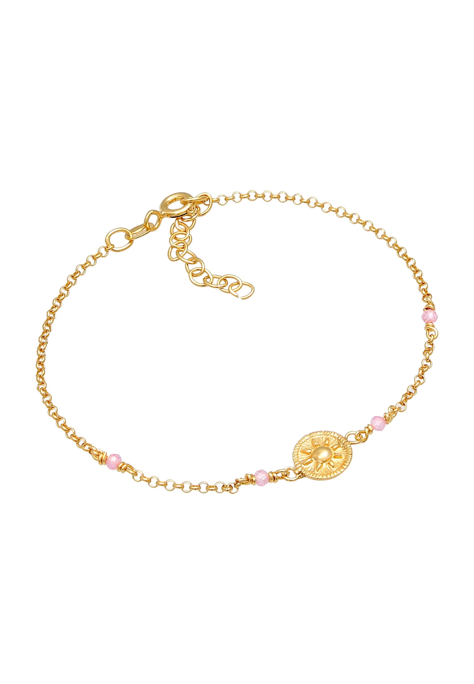 Elli Armkette »Armband Coin Rund Sonne Antik Rosa Quarz 925er Silber«