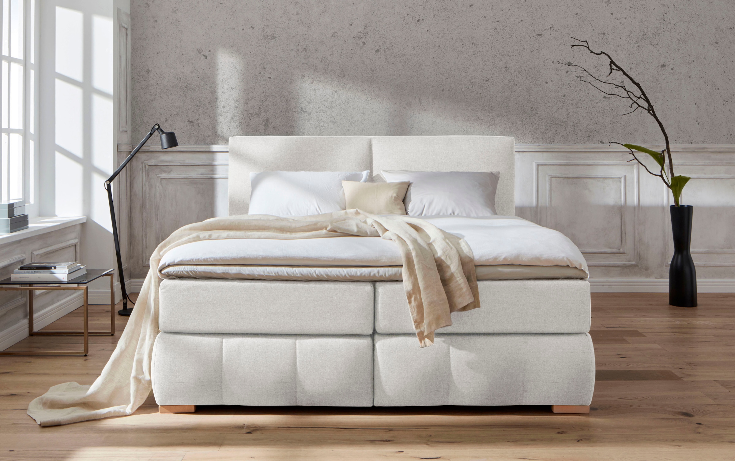 Home affaire, Boxspringbett »Wehma« inkl. Topper in 3 verschiedenen Matratzen, auch in Samtstoff, natur, Struktur fein (100% Polyester), Struktur fein