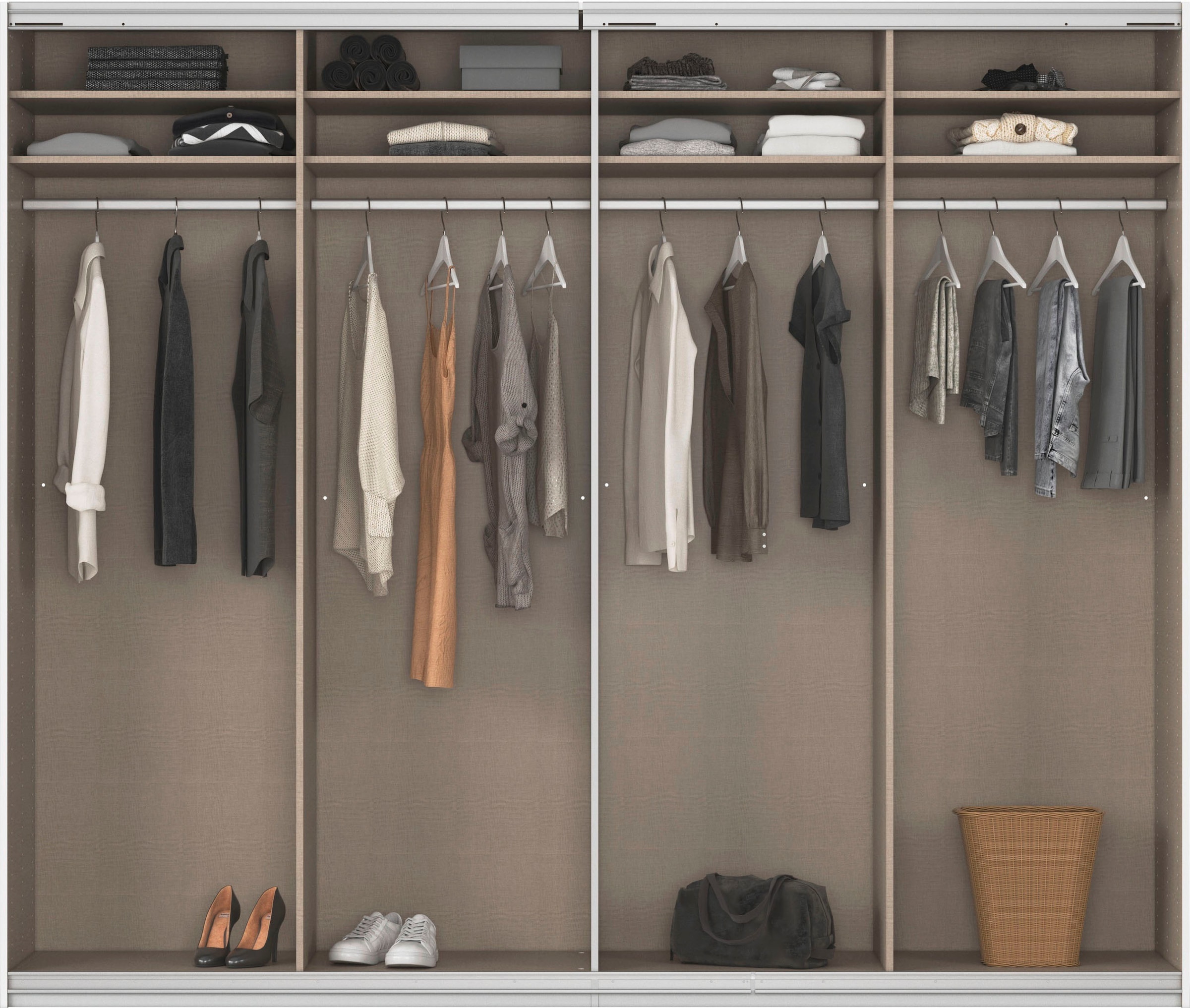 rauch Schwebetürenschrank »Kleiderschrank Schrank Garderobe Wäscheschrank Ankleide SYNCRONO« Mitteltüren öffnen parallel, Breiten 271/316/361 cm Höhen 211/230 cm,  Mitteltüren mit praktischer Synchron-Öffnung MADE IN GERMANY