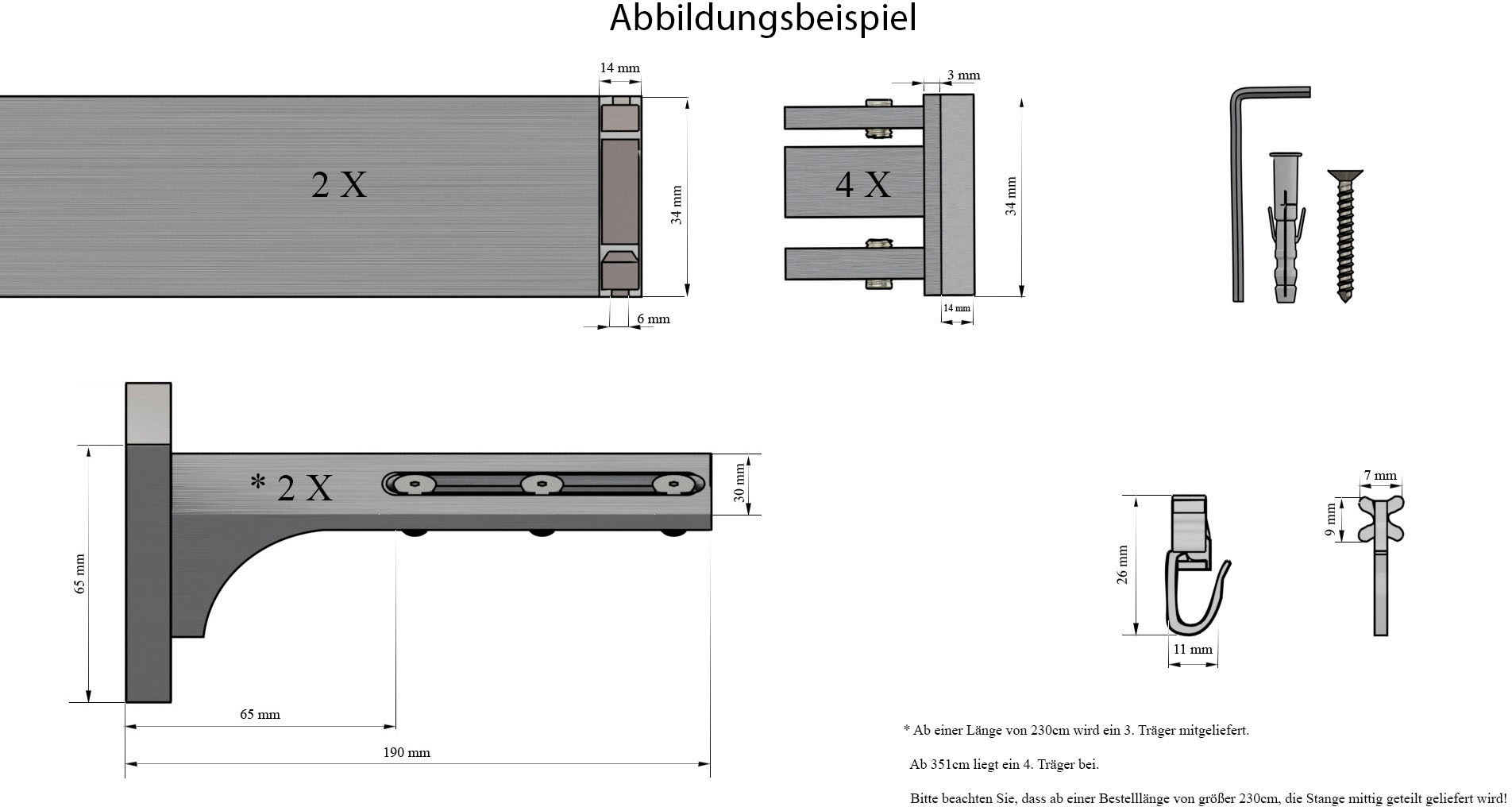 indeko Gardinenstange »Bern«, 1 läufig-läufig, Innenlauf und Wunschmaßlänge, Komplett-Set Montagematerial inkl. Gleitern