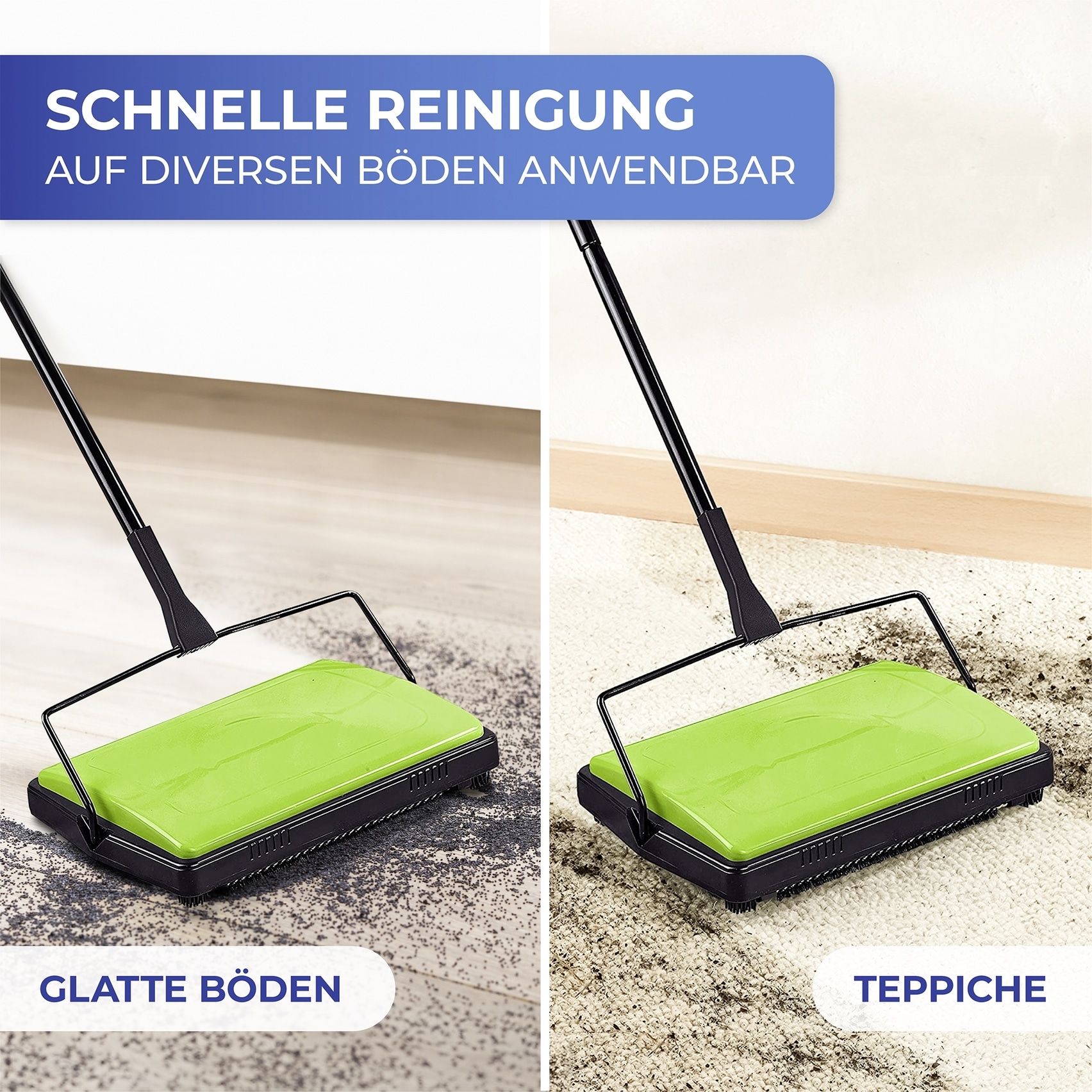 Maximex Teppichkehrer, aus Metall-Polypropylen, platzsparend durch Klappfunktion, stromlos und kabellos