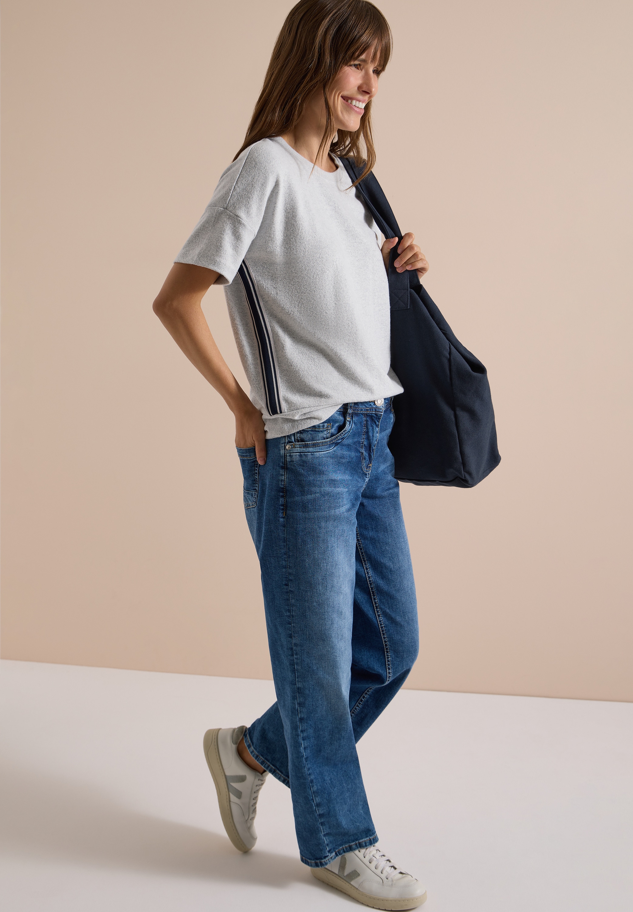 Cecil T-Shirt Sommmershirt -meliert -mit Rundhals und Tape-Details seitlich