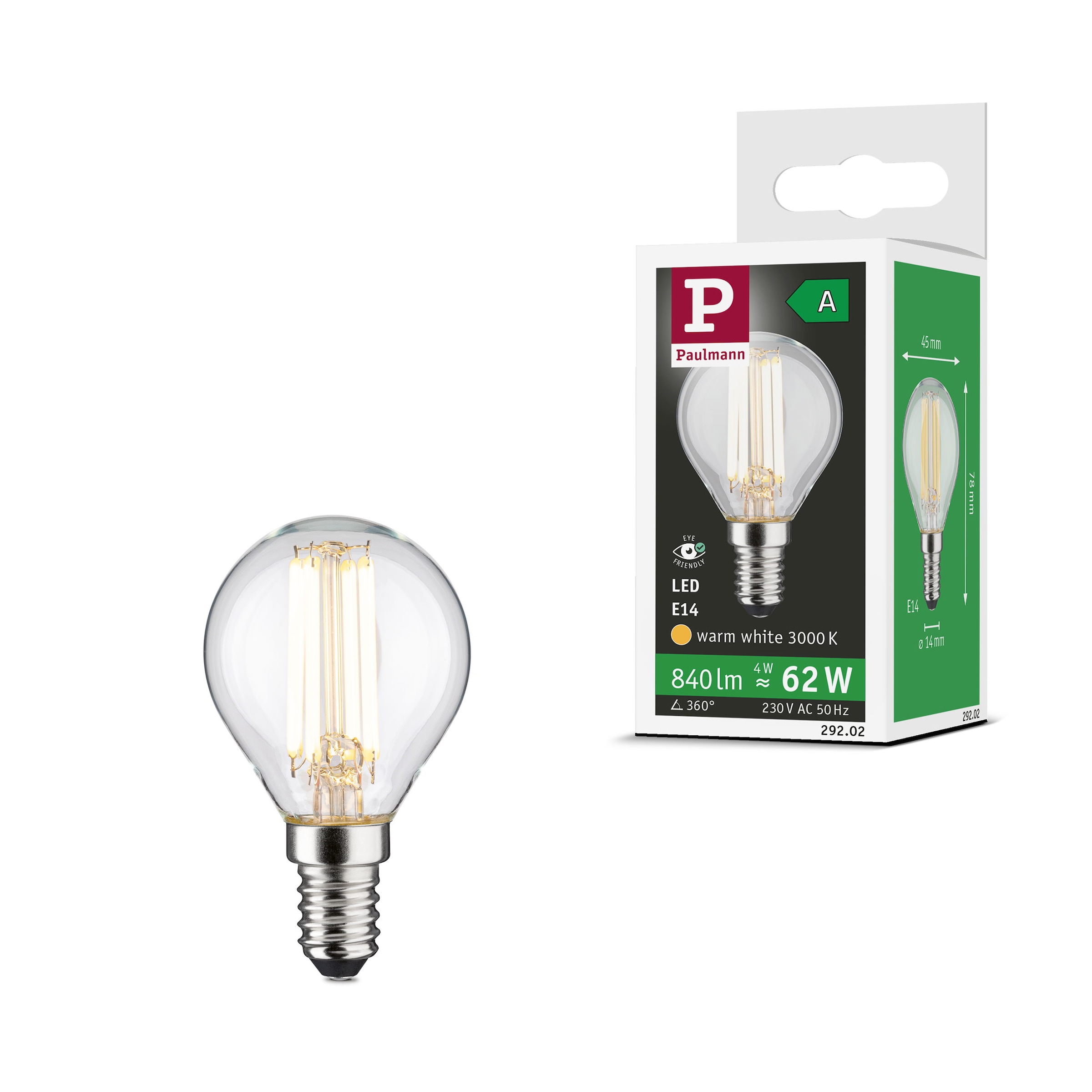 Paulmann LED-Leuchtmittel »Eco-Line Tropfen 840lm 4W 3000K klar 230V« E14 1 Stk. Warmweiß