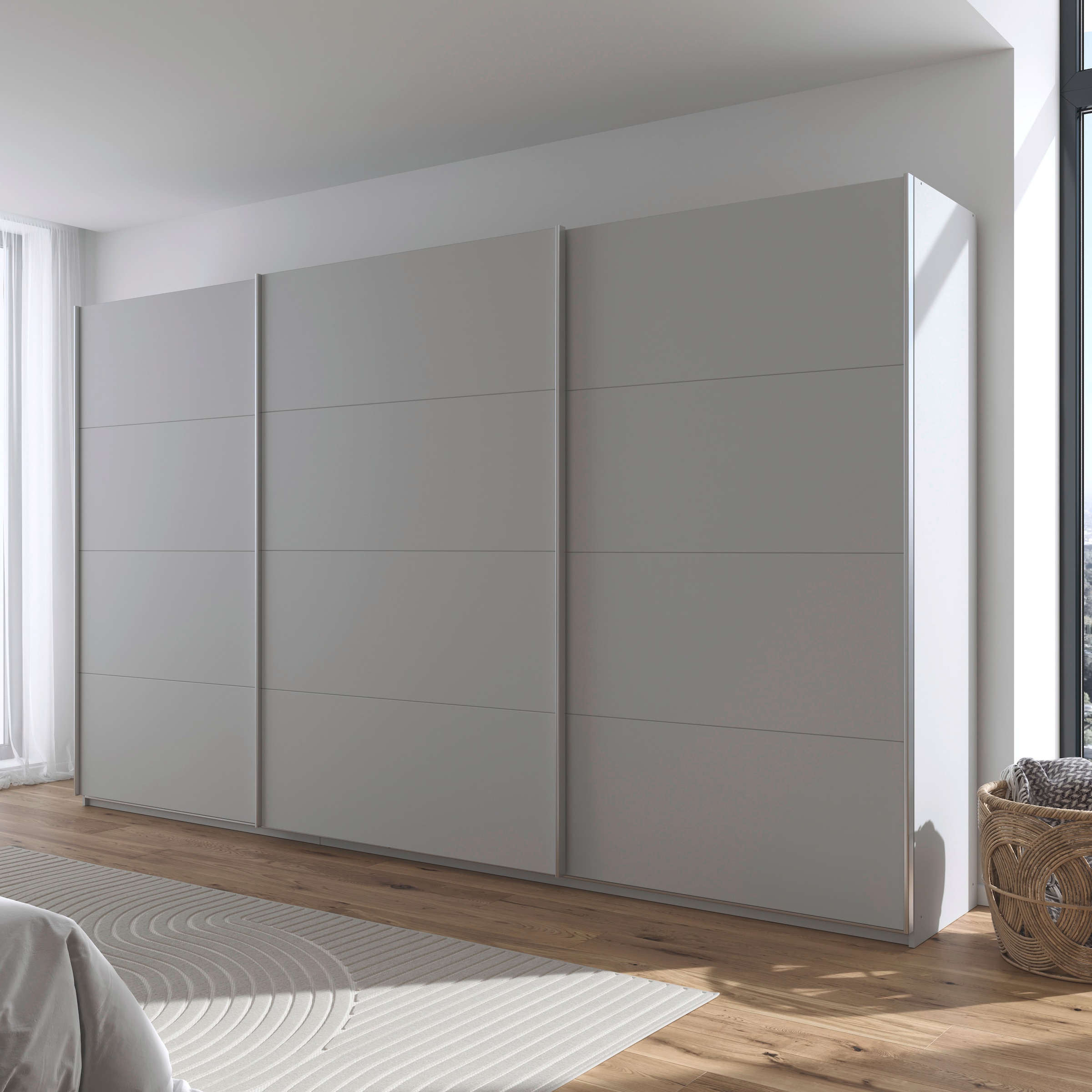 rauch Schwebetürenschrank »Kleiderschrank Schrank Garderobe AGORDO mit Dekor- oder Hochglanzfront«, (in zwei Griff-Farben), durchdachte Innenausstattung, in 4 Breiten und 2 Höhen MADE IN GERMANY