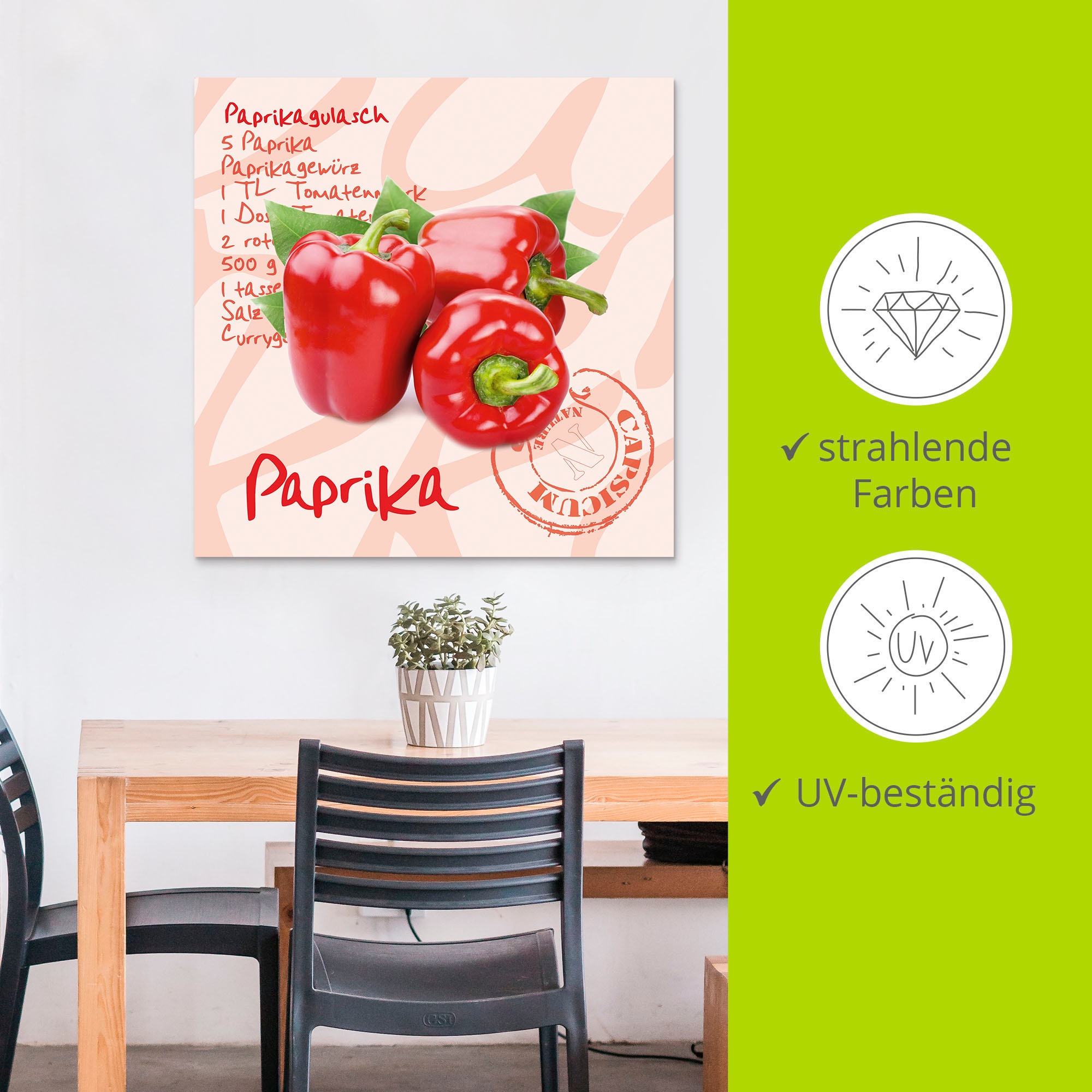 Artland Alu-Dibond-Druck »Paprika liegt auf weißen Untergrund«, Lebensmittel, (1 St.), für Innen- und Außenbereich geeignet, Outdoorbild