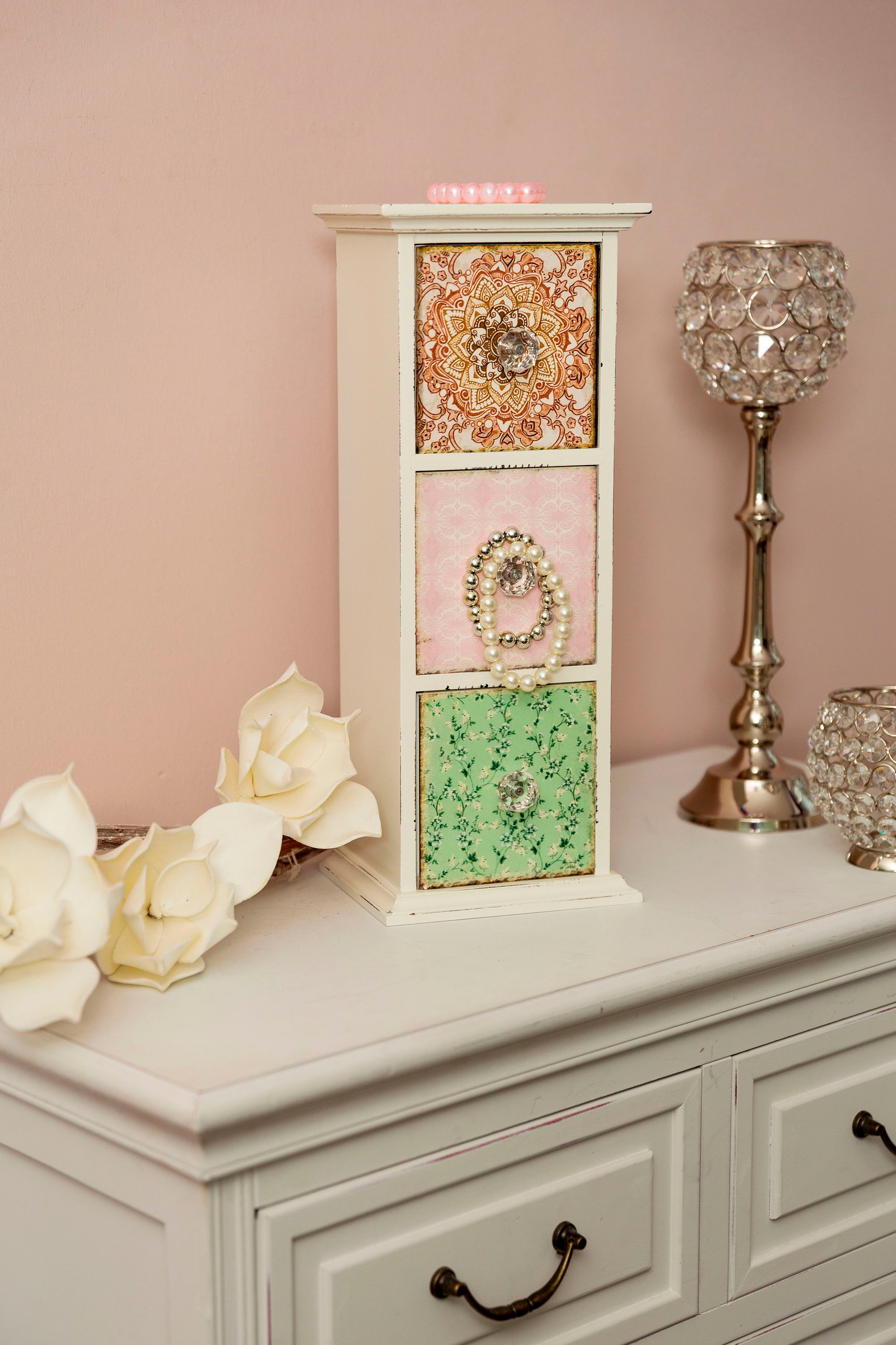 Myflair Möbel & Accessoires Schmuckkasten »Paisley, weiß«, mit 3 Schubladen, Shabby Optik