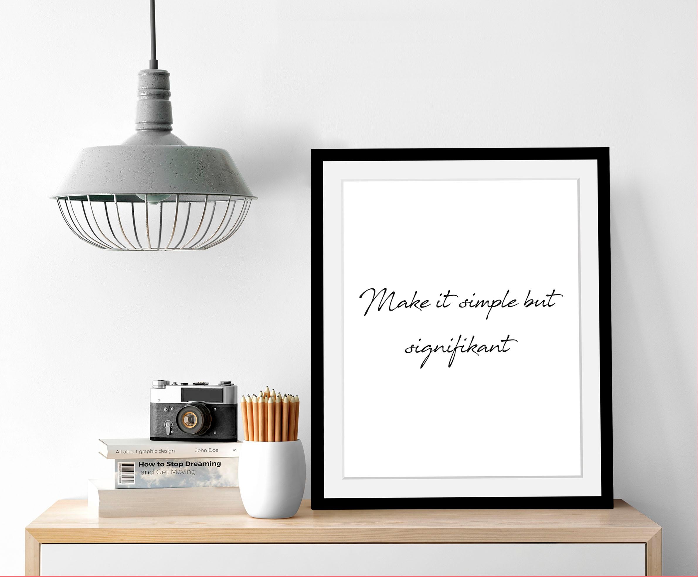 queence Bild »Simple« Motivationsbilder | Schriftzug | Schwarz-Weiß | Spa | Spa Bilder HD Premium Poster-Druck inkl. Holzrahmen
