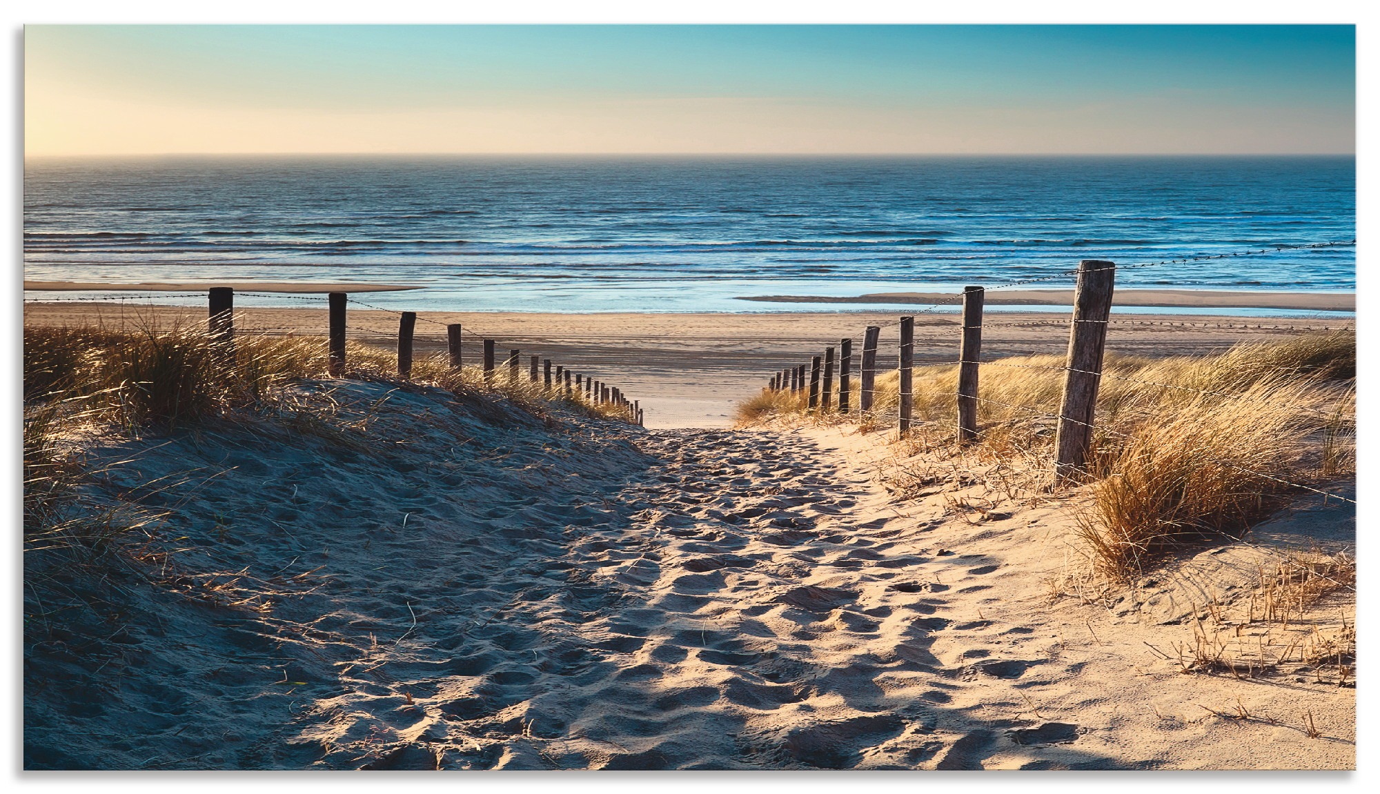 Artland Küchenrückwand "Weg zum Nordseestrand Sonnenuntergang" Alu Spritzschutz mit Klebeband, einfache Montage