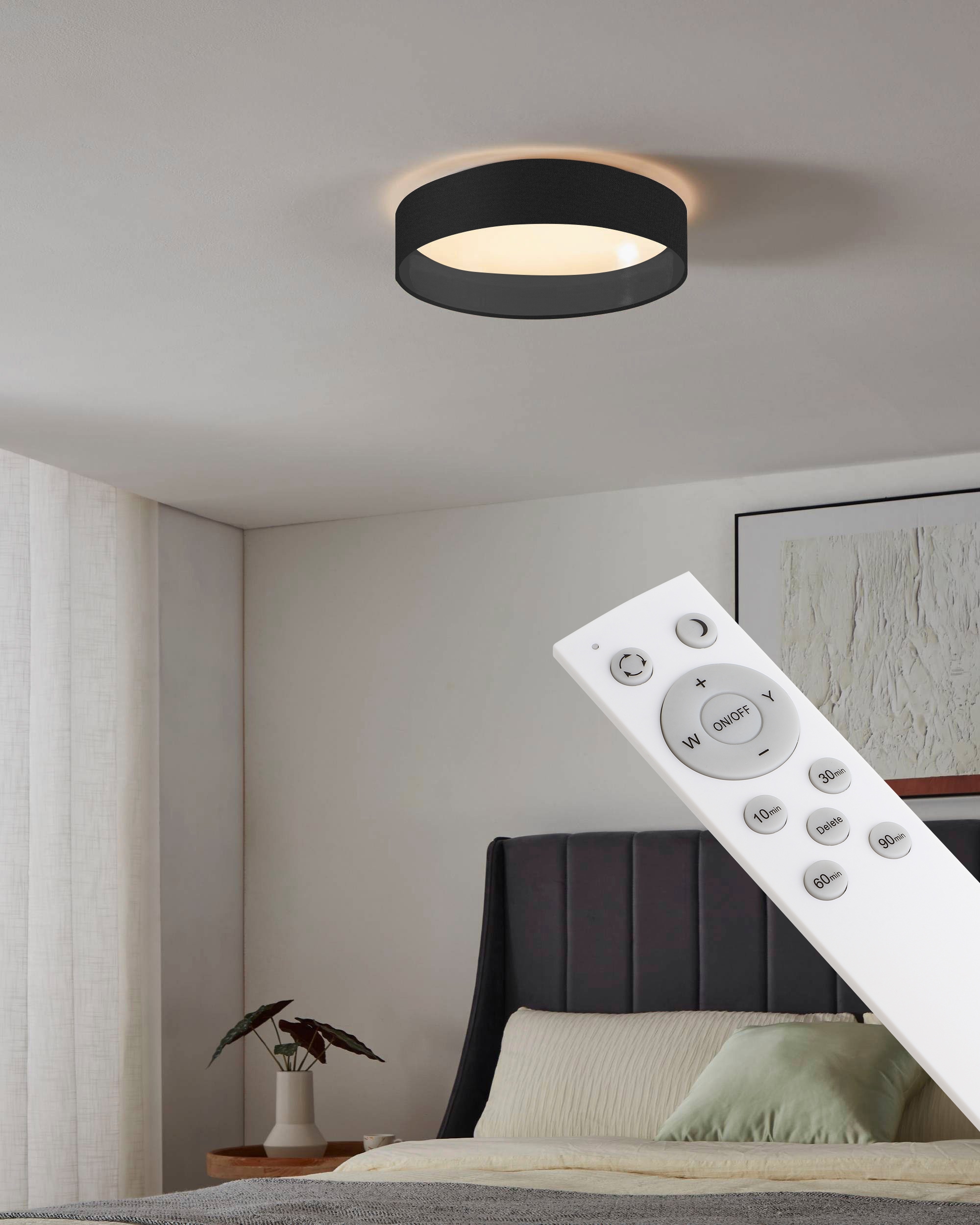 my home LED Deckenleuchte »Juria« LED-Modul 1 Stk. Neutralweiß | Warmweiß Deckenlampe Ø38 x H9 cm mit Textil-/Stoffschirm, CCT, Fernbedienung