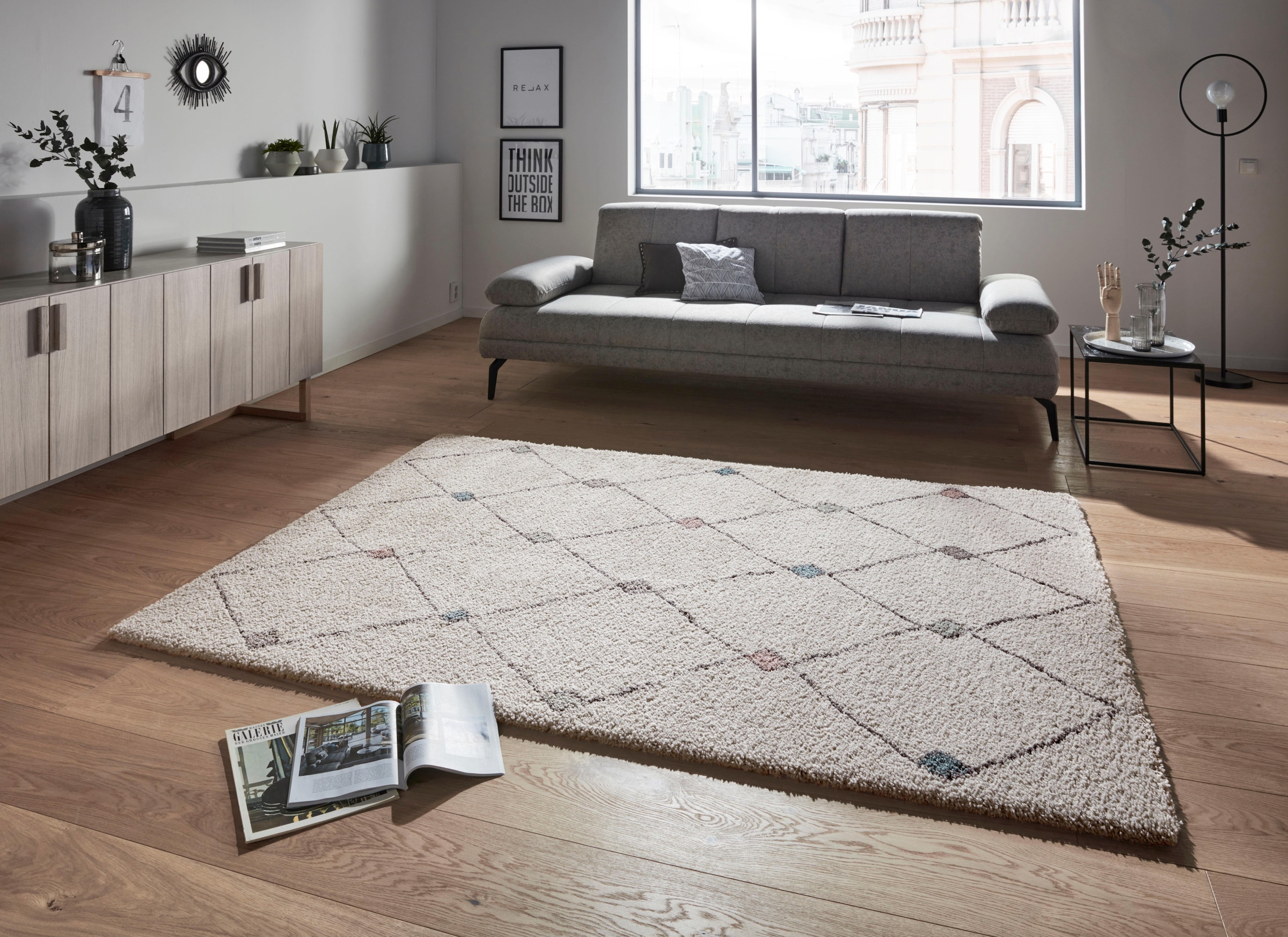 HANSE Home Hochflor-Teppich »Create«, rechteckig, 35 mm Höhe, Rauten Design, besonders weich durch Microfaser,Robust, Pflegeleicht