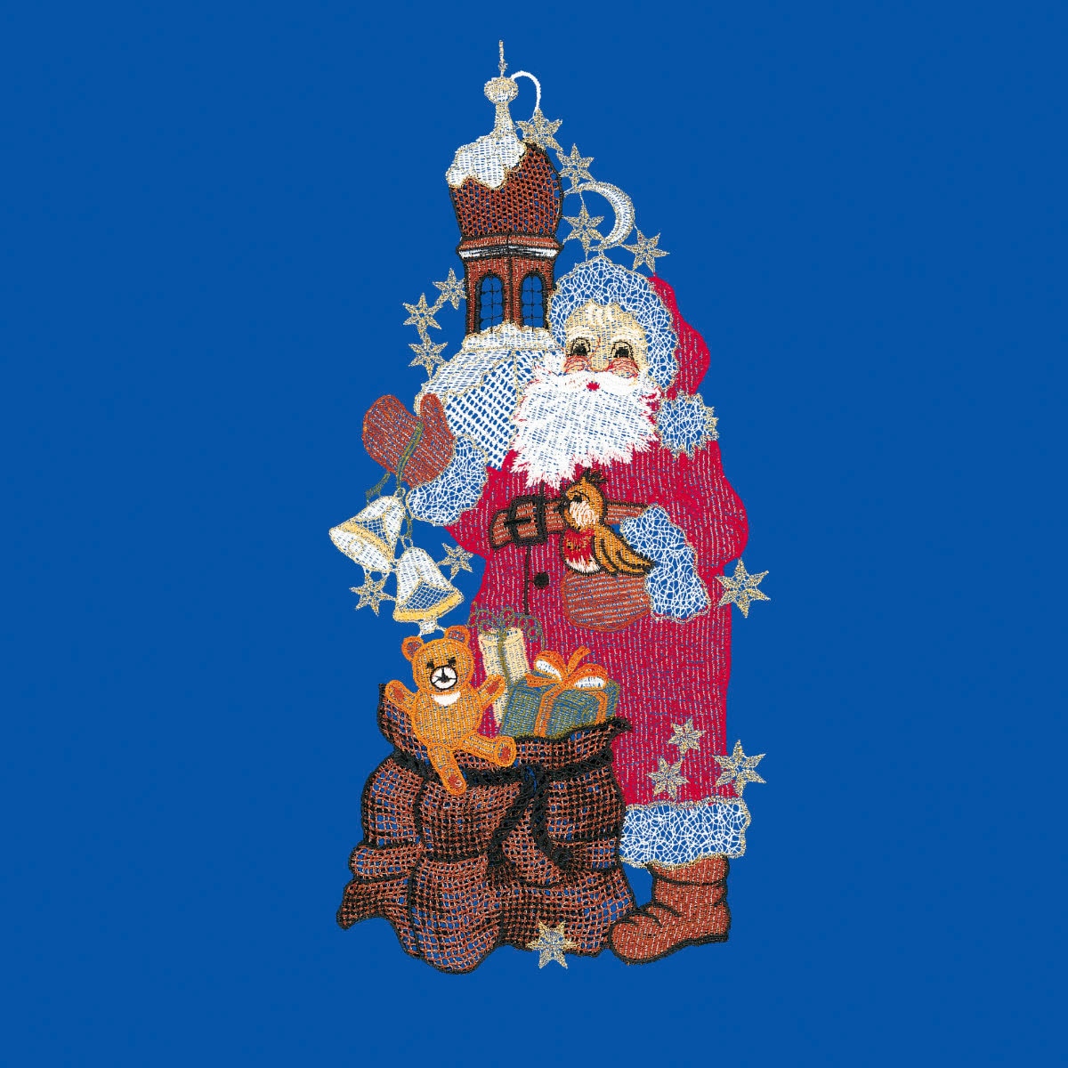 W. Reuter & Sohn - Plauener Spitze® Fensterbild »Fensterbild "Santa Claus"(langer Mantel) farbig«