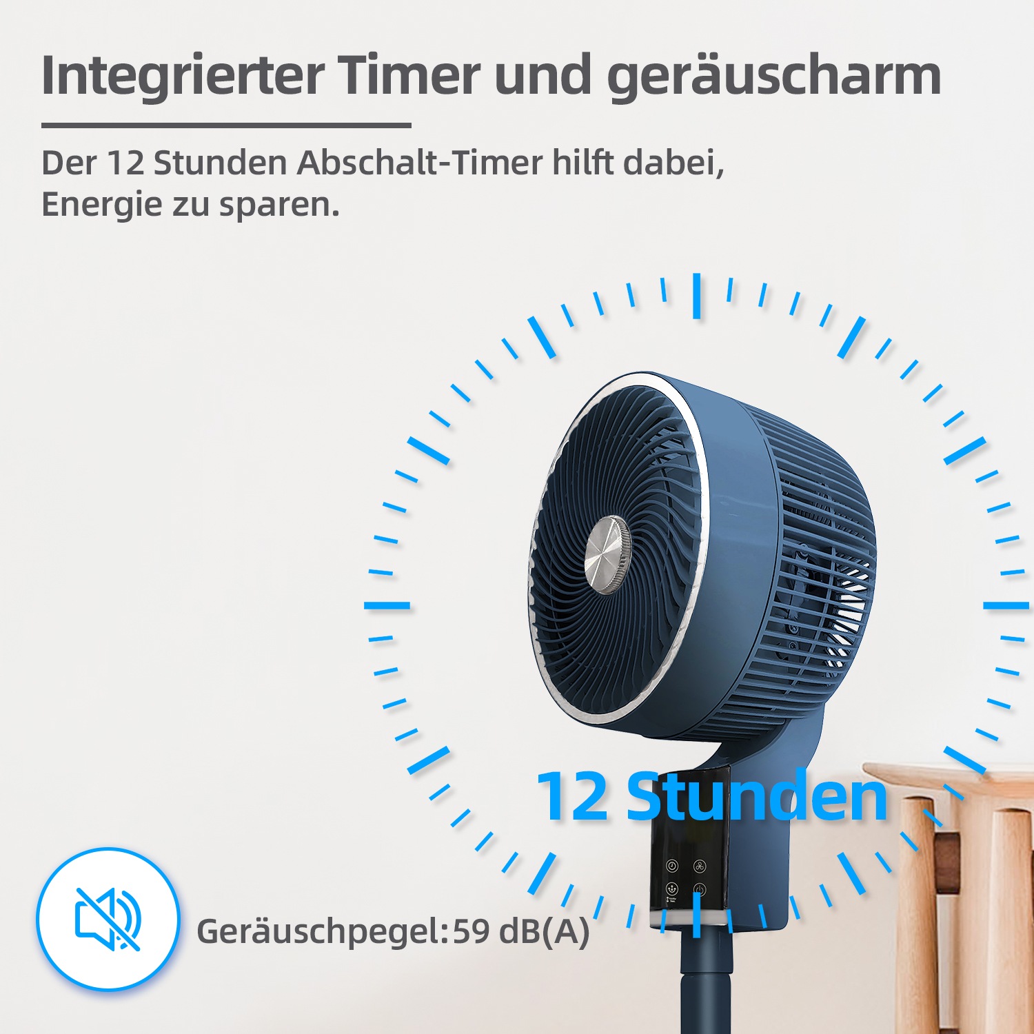 be cool Standventilator »Design-Standventilator 26cm mit 3D-Oszillation & Aromabox blau«, 3D-Osszilation, Aromabox
