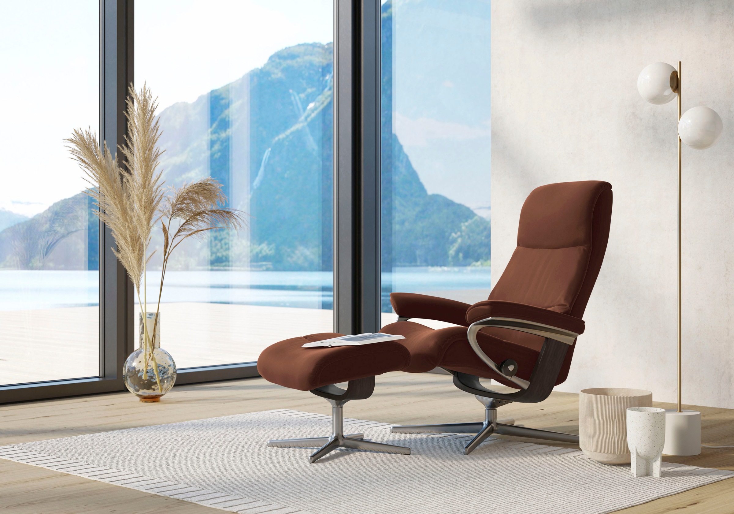 Stressless® Relaxsessel »View« Set, Relaxsessel mit Hocker,  mit Hocker, mit Cross Base, Größe S, M & L, Holzakzent Wenge