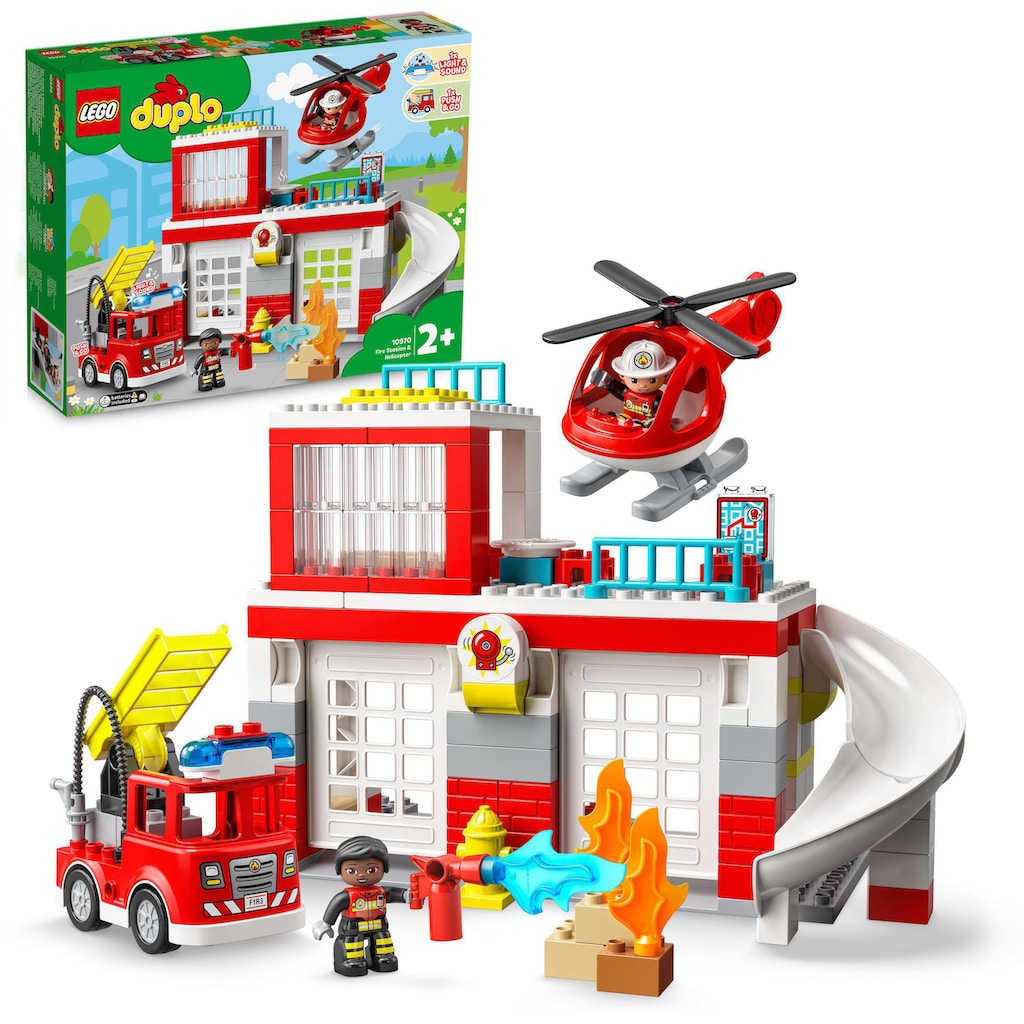 LEGO® Konstruktionsspielsteine »Feuerwehrwache mit Hubschrauber (10970), LEGO® DUPLO«, (117 St.)