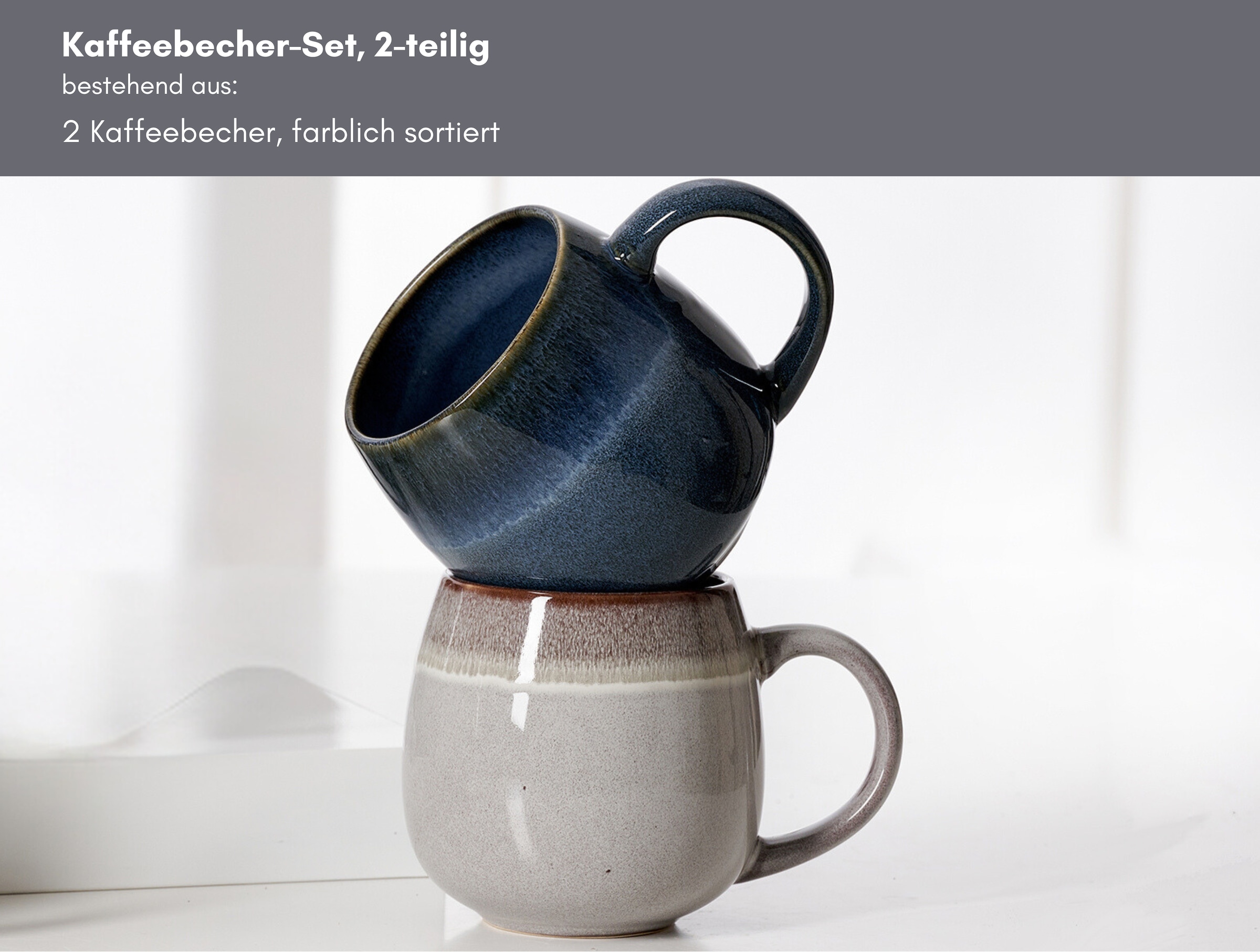 Ritzenhoff & Breker Becher »Lagom«, (Set, 2 tlg.), 2-teilig, Reaktivglasur, jedes Stück ein Unikat, 475 ml