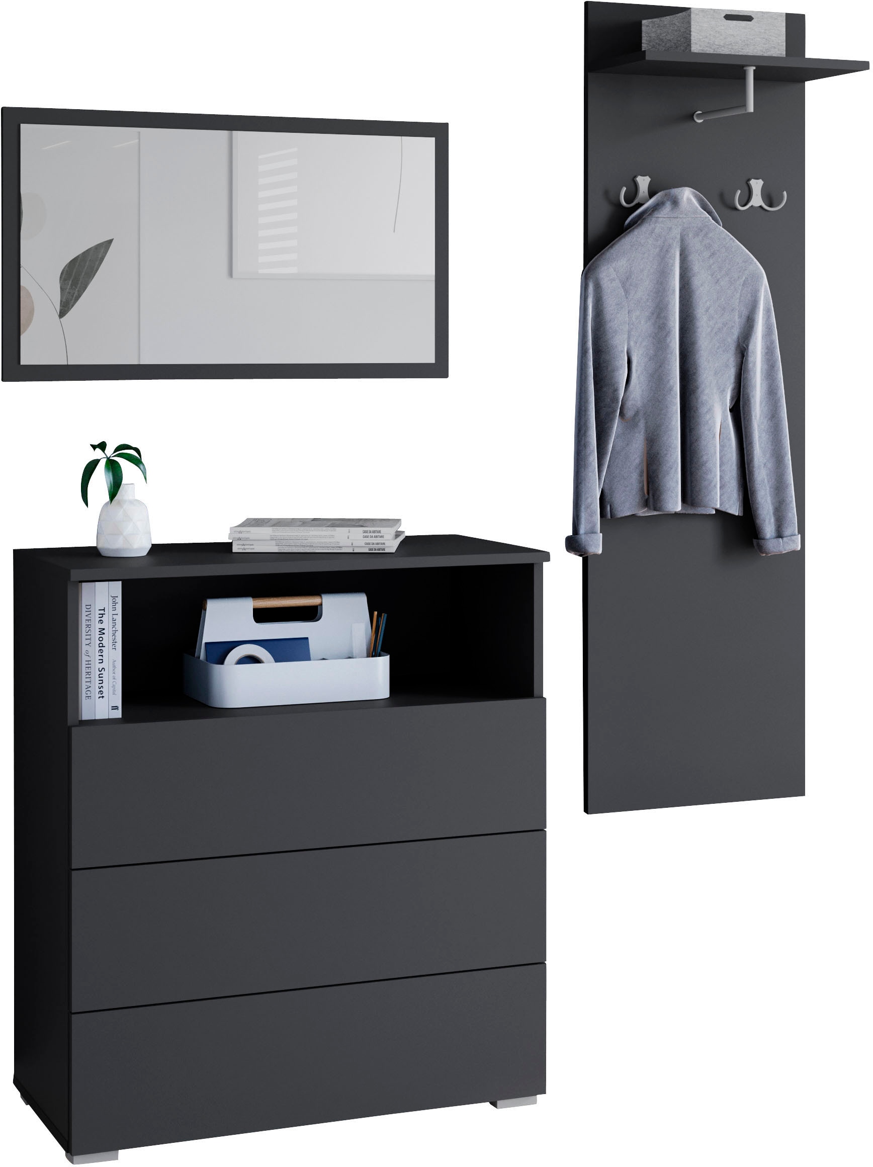 INOSIGN Garderoben-Set »PARIS/ TOKYO«, (Komplett-Set, 3 St.), Garderoben- Set Breite 140cm, hochkant oder quer montierbar Spiegel