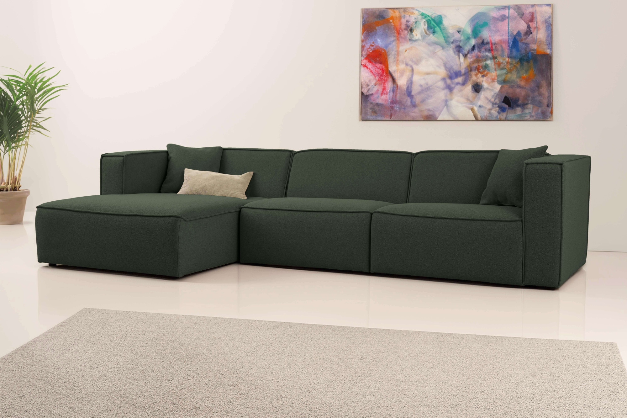 OTTO home Ecksofa »Tammie«, Breite 312 cm, Webstoff fein, bodentief, mit Wellenunterfederung