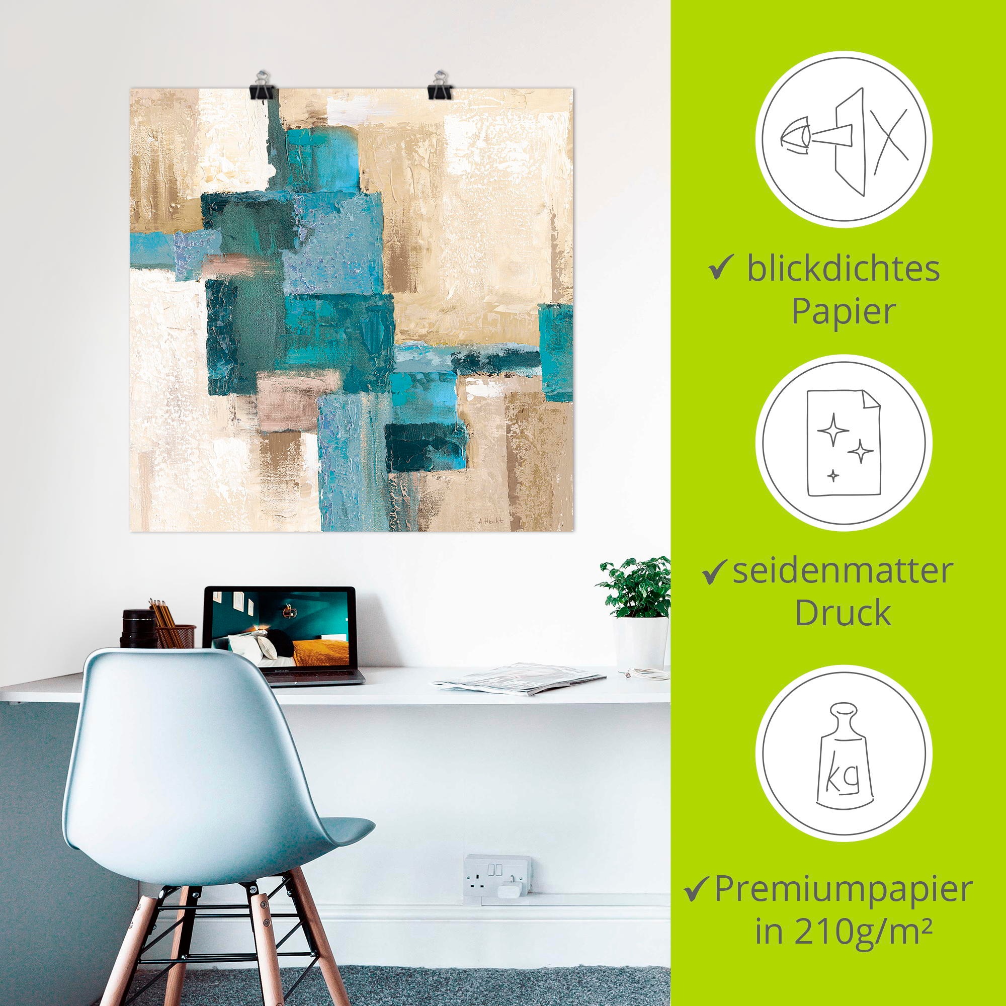 Artland Wandbild »Abstrakte Karos beige-türkis« Muster 1 Stk. tlg. als Alubild, Outdoorbild, Leinwandbild, Poster in verschied. Größen