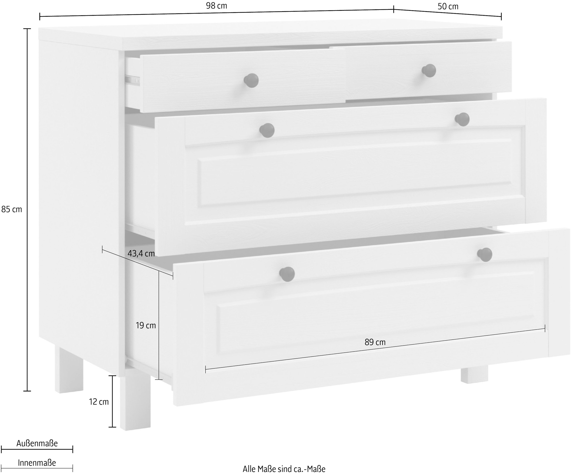 KOCHSTATION Unterschrank »KS-Osby«, (1 St.), Kiefer massiv, Breite 100 cm, 4 Schubkästen