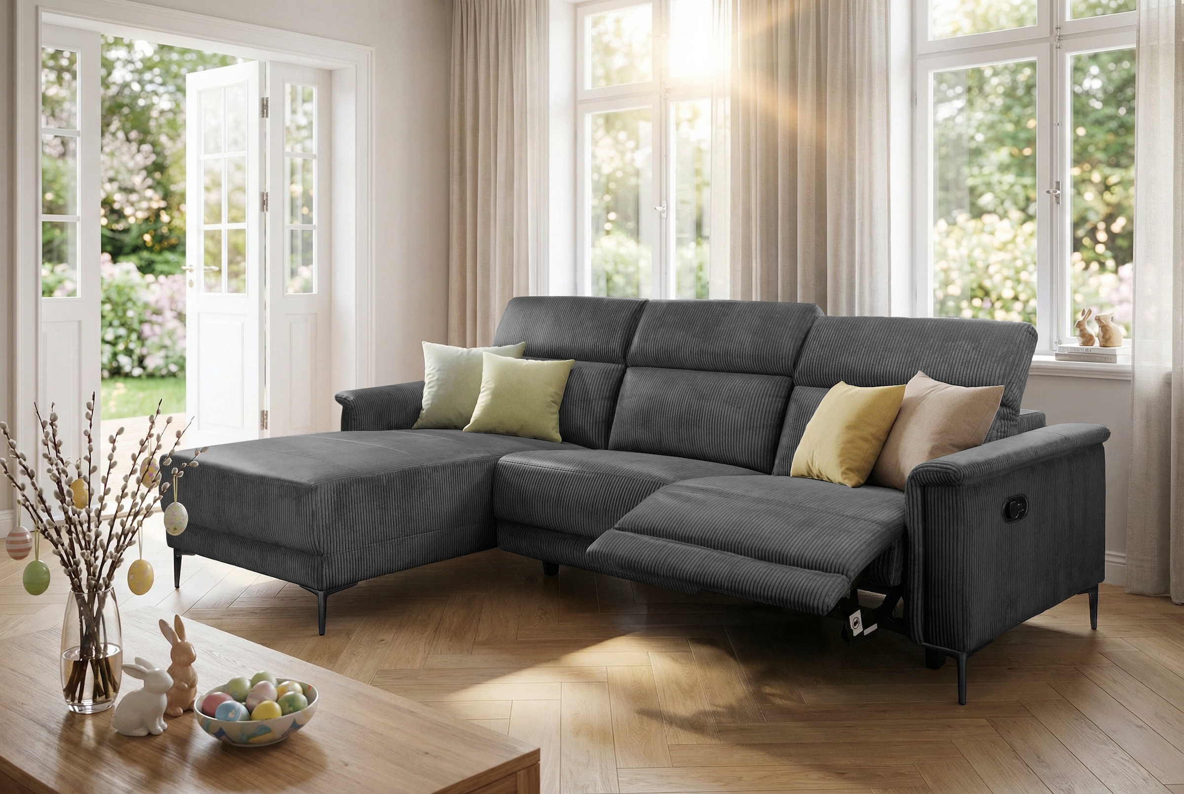 OTTO home Ecksofa »LUND Cord, L-Form, 261 cm, man. o. elektr. Relaxfunktion (mit USB-A)« USB-C bei elektrischer Variante und Kopfteilverstellung