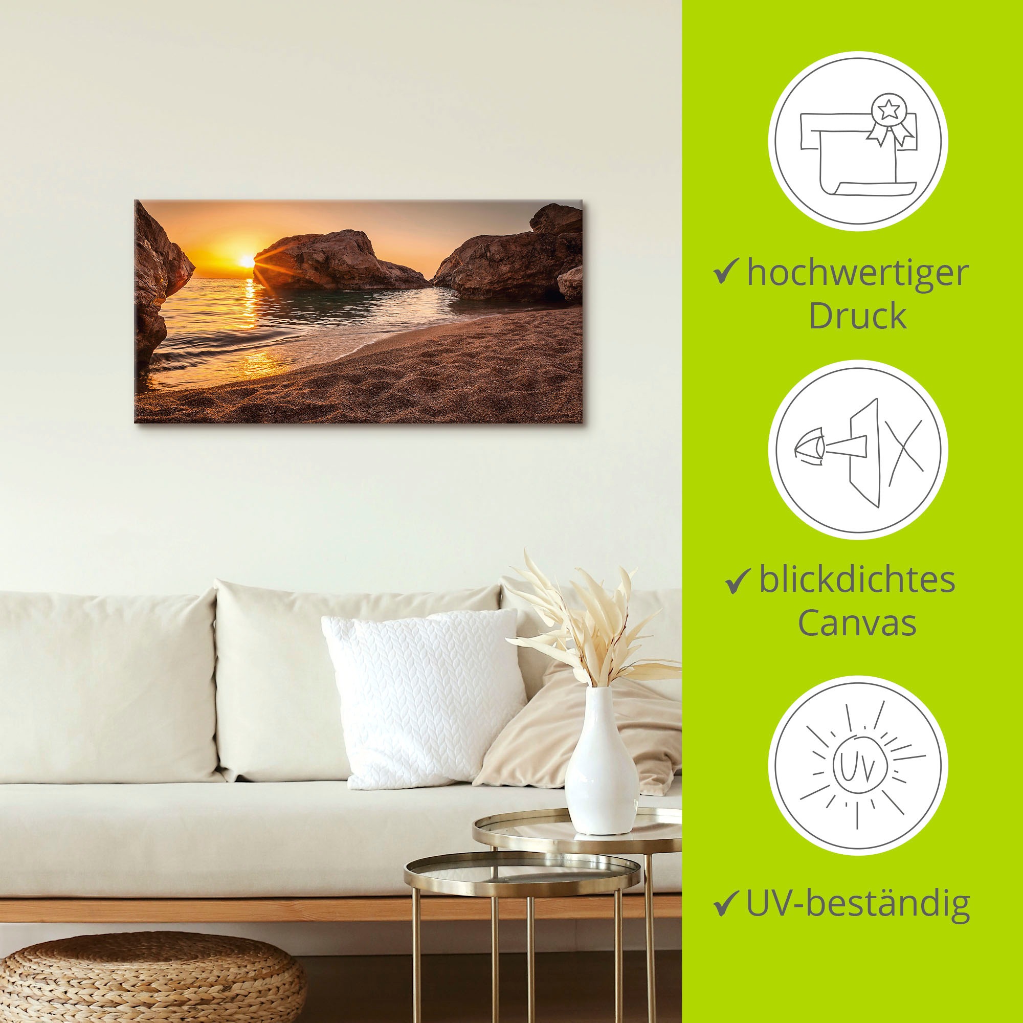 Artland Wandbild »Sonnenuntergang und Strand« Strand 1 Stk. tlg. als Alubild, Outdoorbild, Leinwandbild, Poster, Wandaufkleber